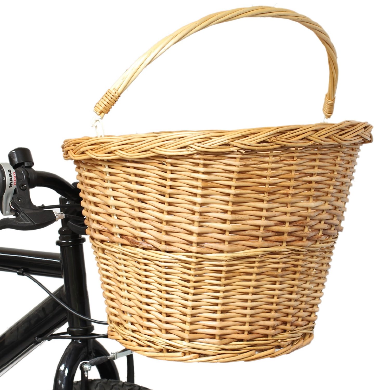 BICYCLE WICKER SHOPPING BASKET WITH CARRY HANDLE FOR FRONT OF BIKE