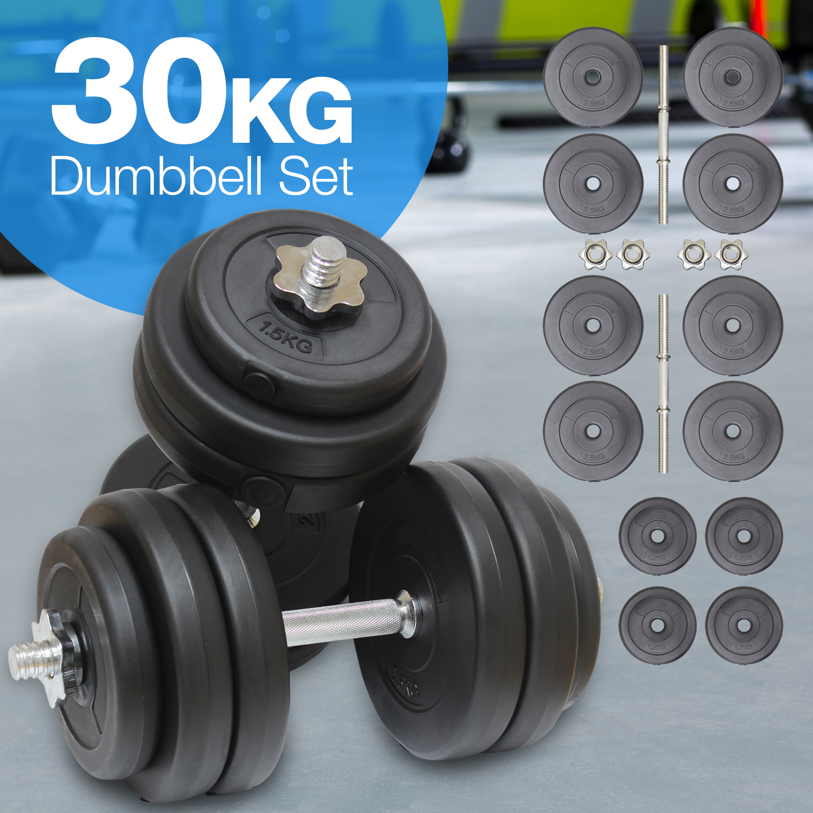 30KG Dumbell Gym Weights Set Fitness Workout Home Exercise Free Weight ...