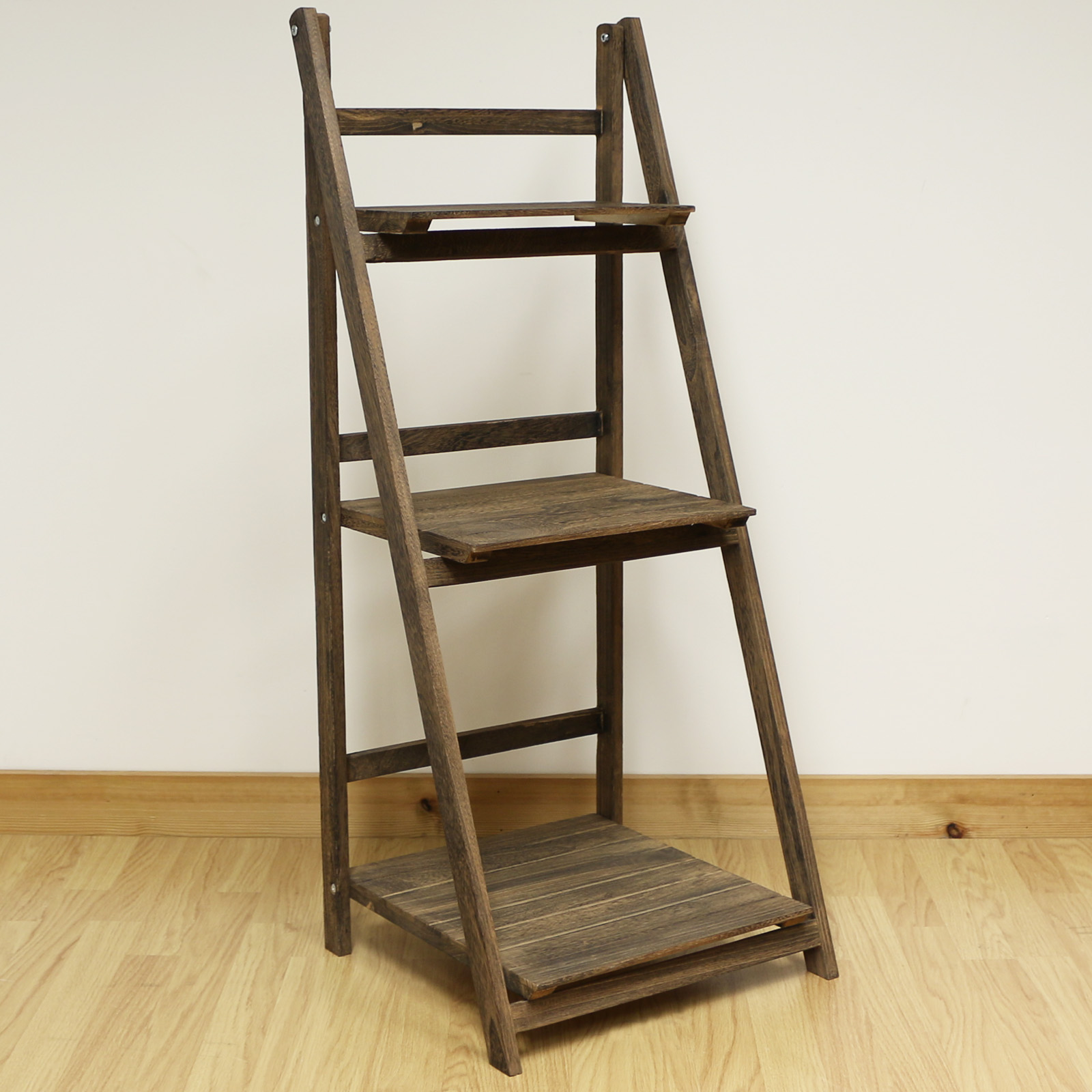 plastic material book 3 Tier Free Shelf Display Brown Unit Ladder Standing