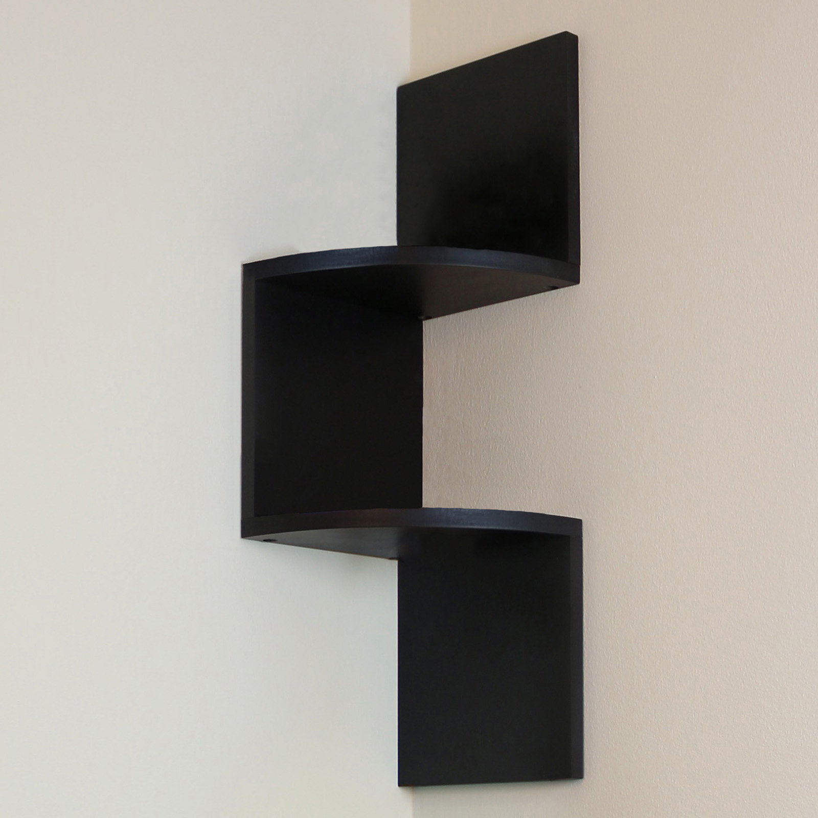 2 Tier Black Wall Mounted ZigZag Corner Floating Shelf/Shelves Display