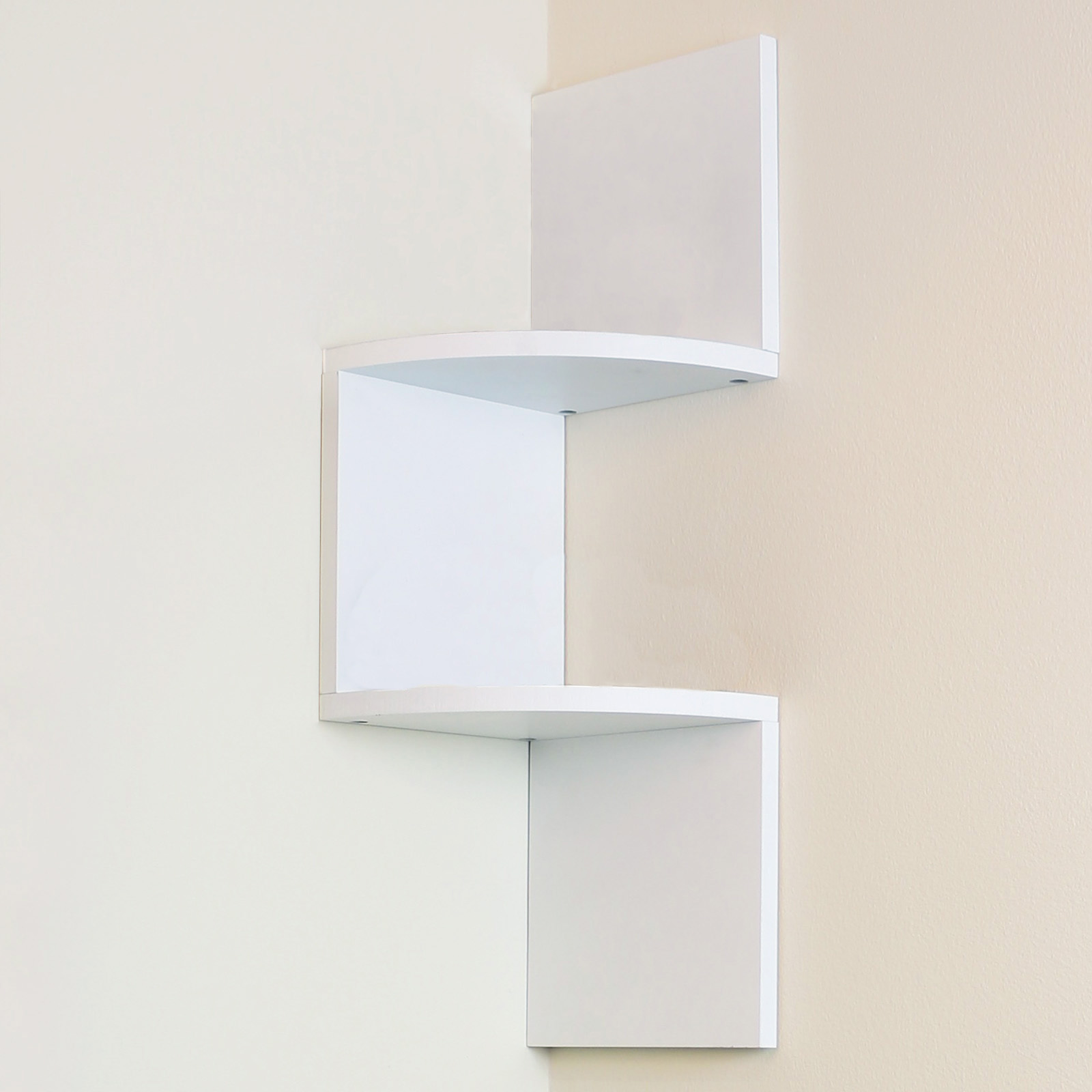 2 Tier White Wall Mounted ZigZag Corner Floating Shelf/Shelves Display