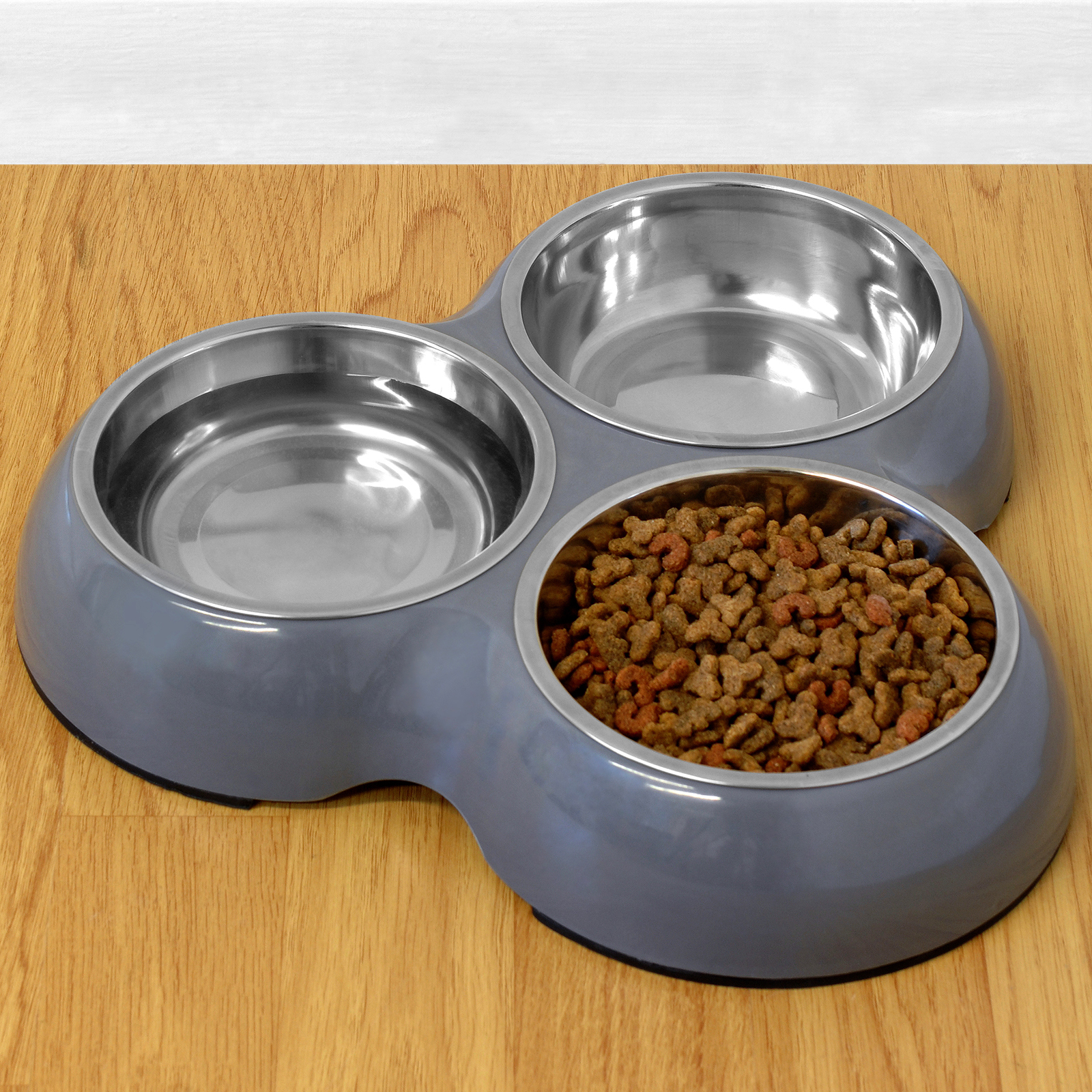 Uncategorized Dog Food And Water Bowl grey triple pet foodwater bowl dogcat stainless steelnon slip sentinel feeding