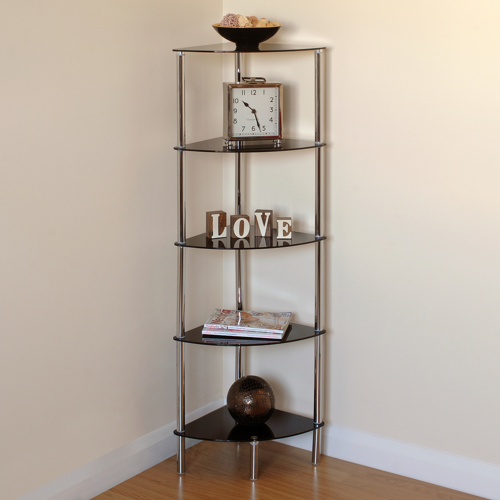 Hartleys 5 Etages En Verre Noir Cote Coin Etagere Vitrine Salon