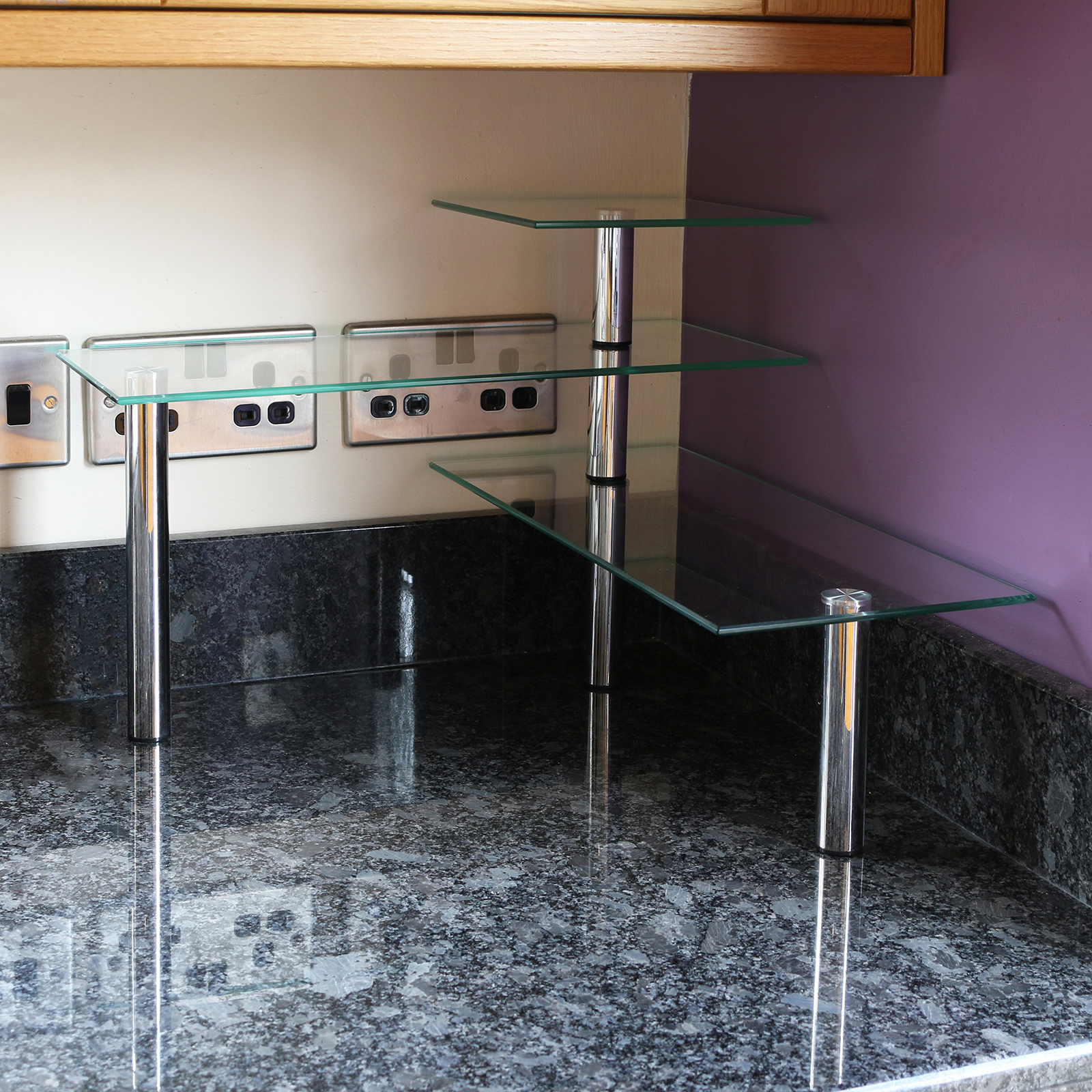 Kitchen/Office 3 Tier Glass Corner Worktop Organiser Desk/Shelf Tidy