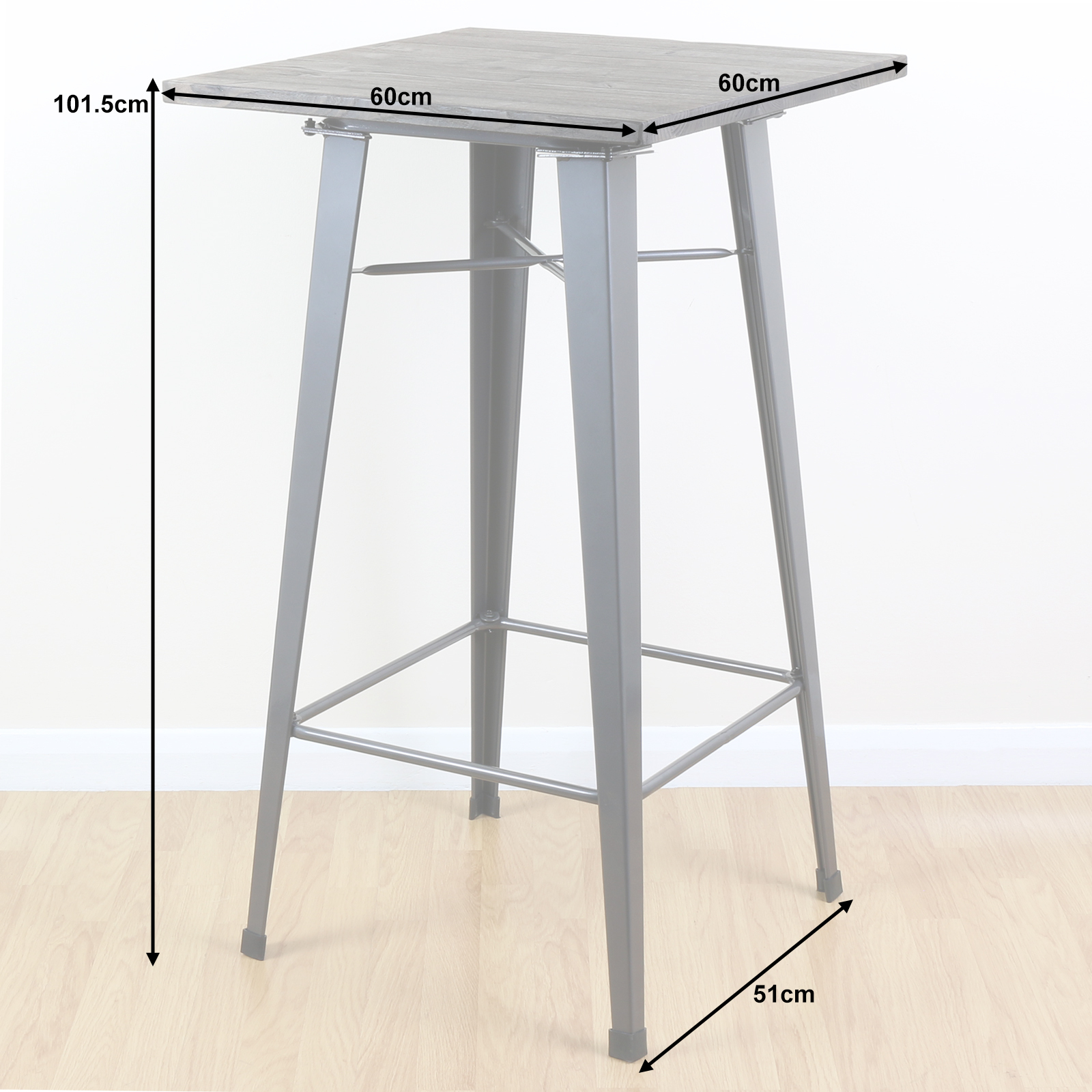 Tall Square Wood/Gunmetal Table Bistro/Cafe/Bar/Breakfast 2/4 Seater