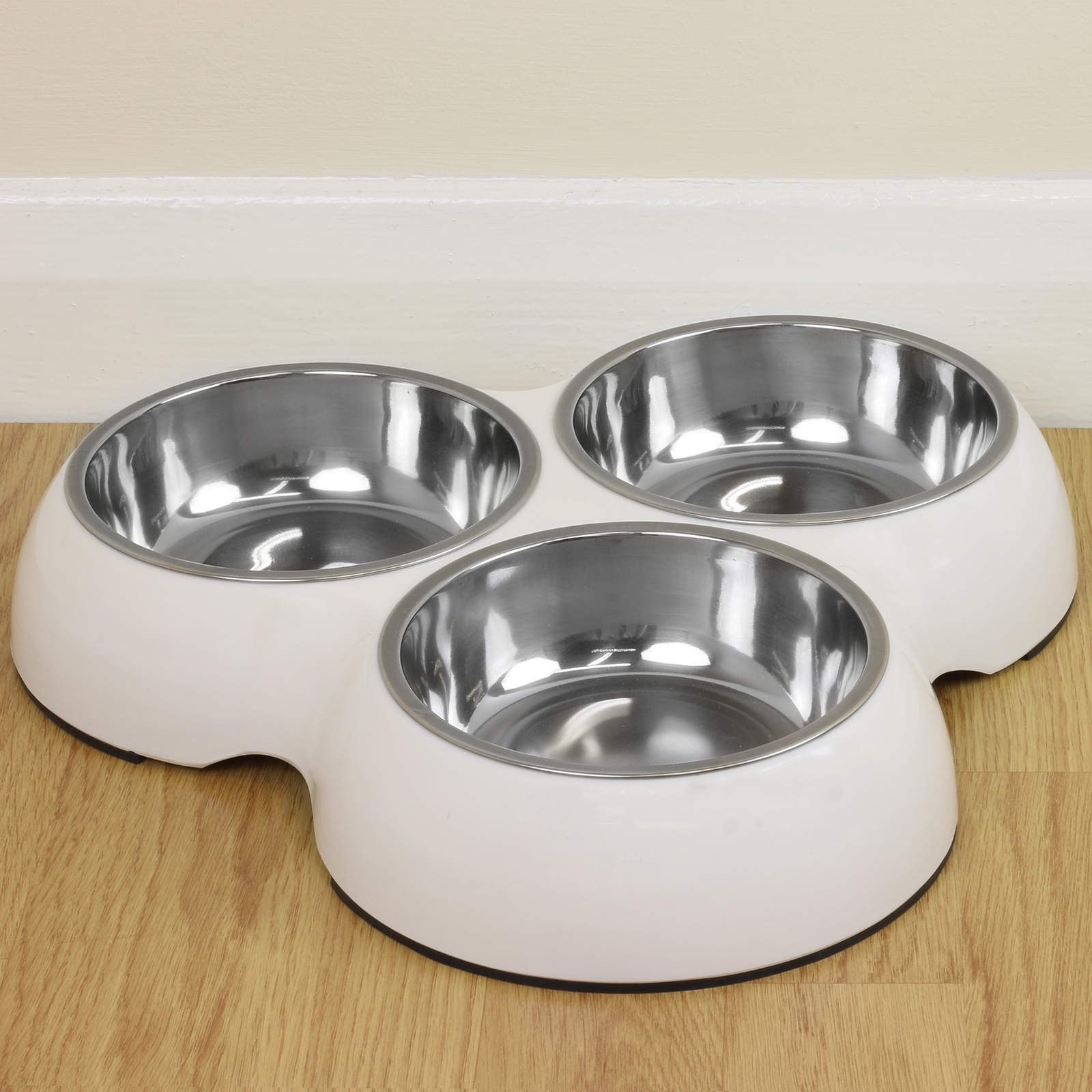 Triple White Pet Food/Water Bowl Dog/Cat Stainless Steel/Non Slip