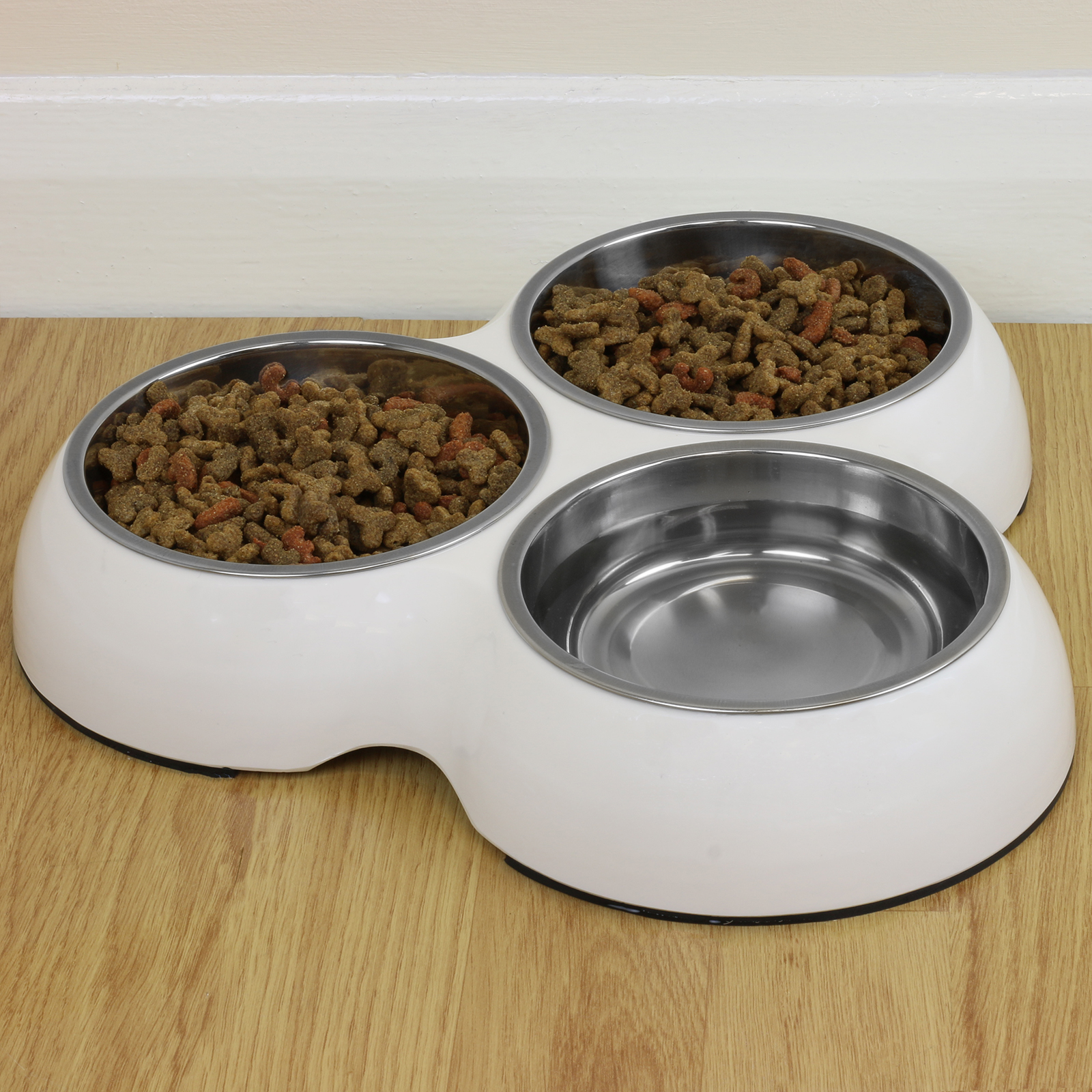 Triple White Pet Food/Water Bowl Dog/Cat Stainless Steel/Non Slip