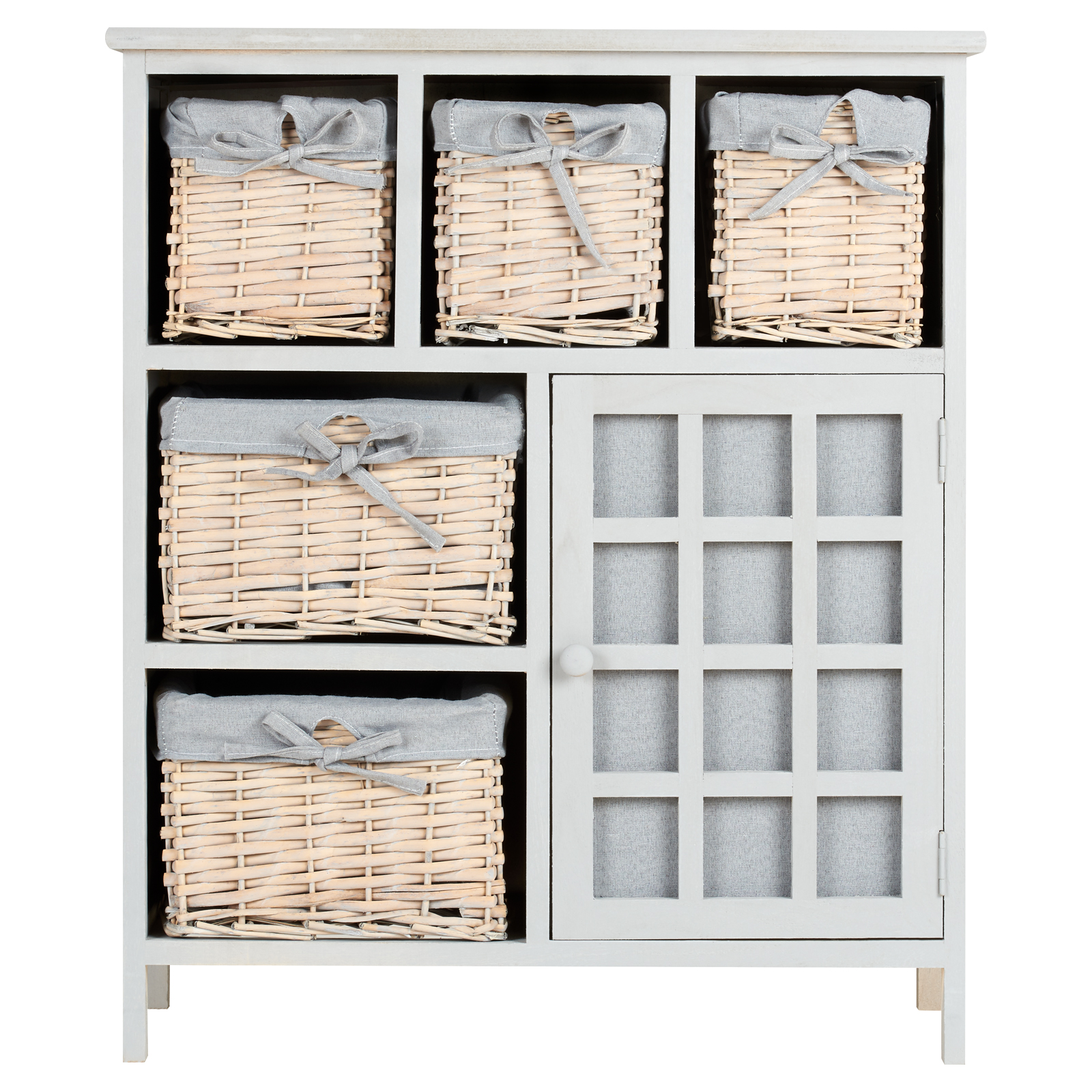 HARTLEYS GREY 5 DRAWER WICKER BASKET STORAGE UNIT SHABBY CHIC DRESSER
