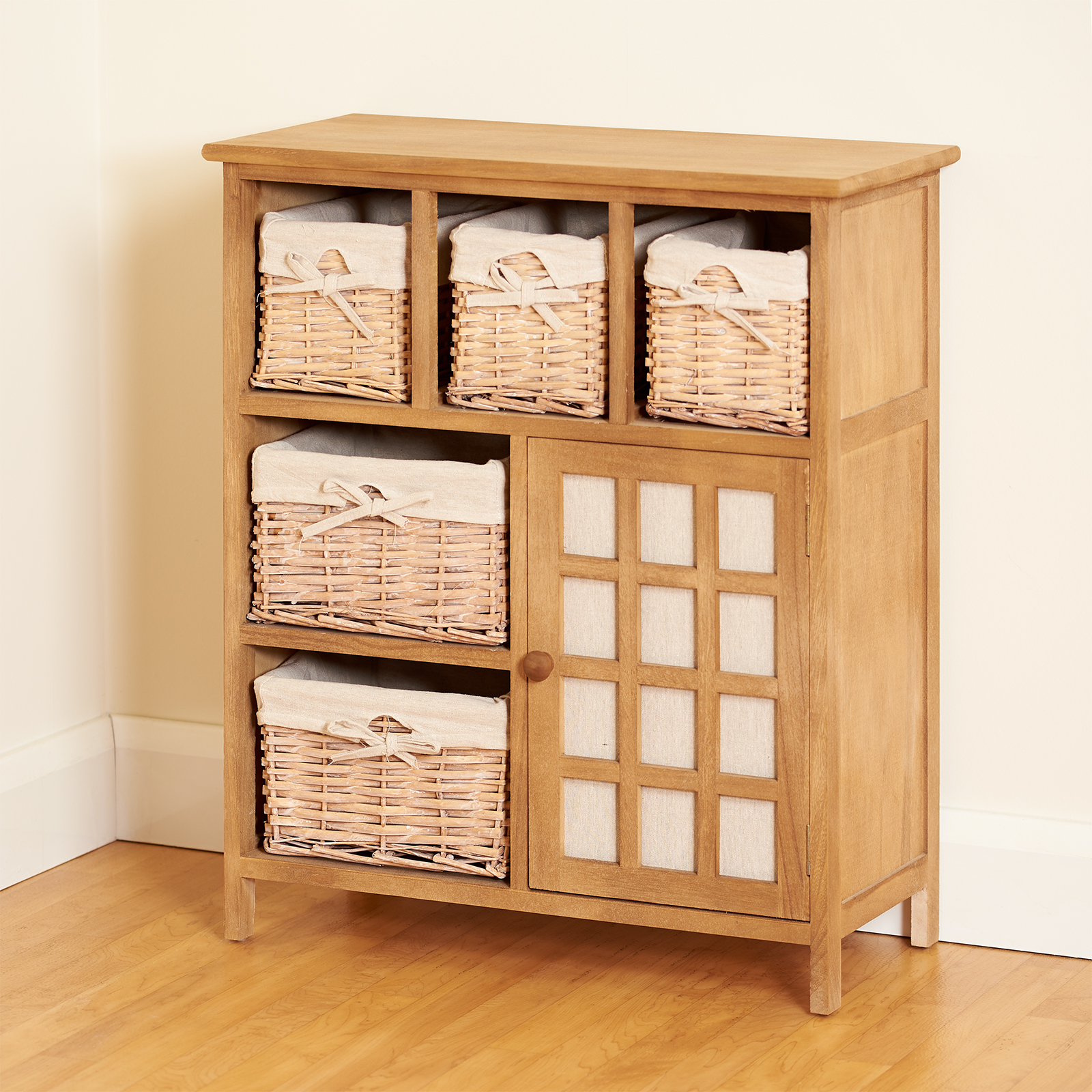 Hartleys Brown 5 Drawer Wicker Basket Storage Unit Shabby Chic
