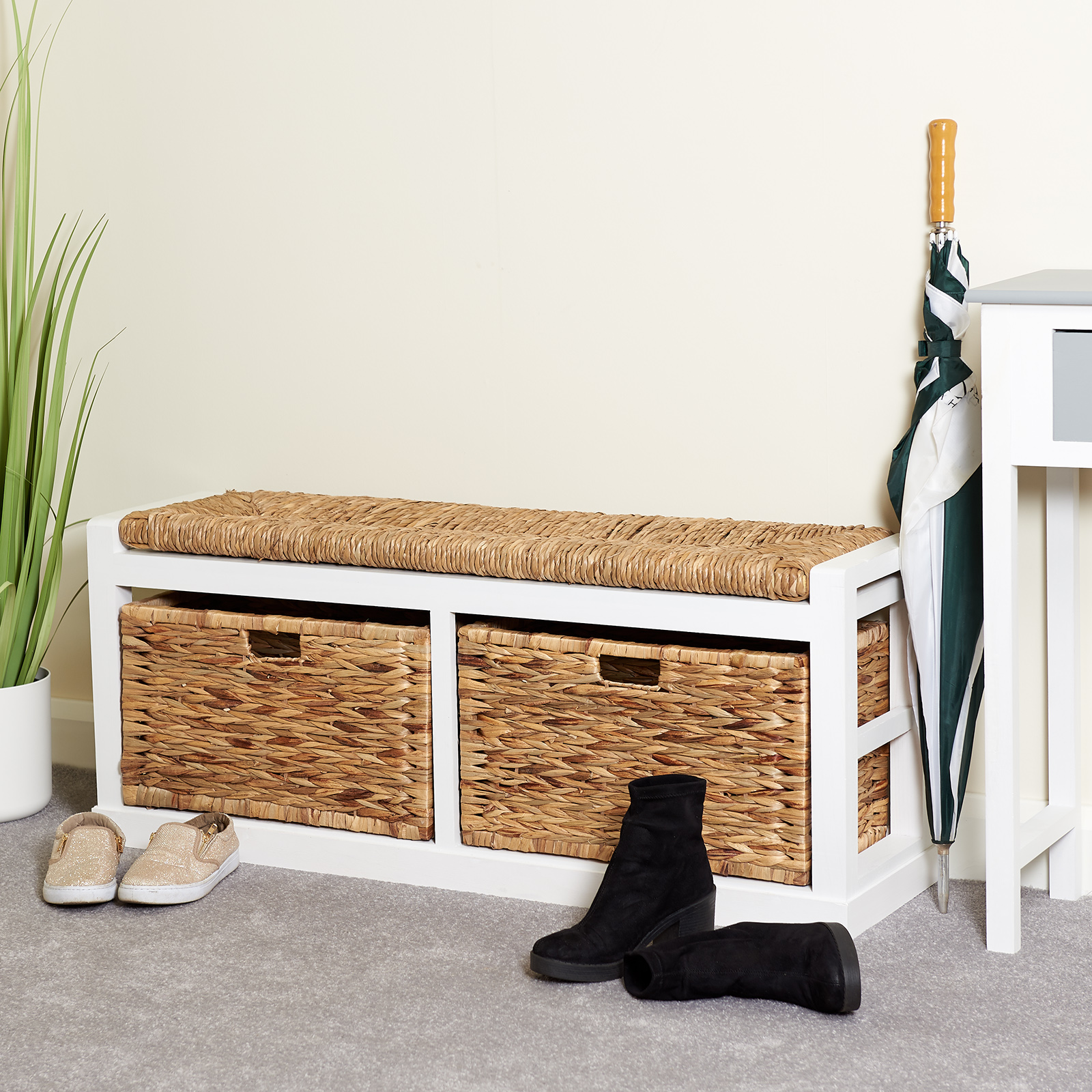 Hartleys Extra Wide 2 Drawer Hallway Storage Bench Wicker Seat
