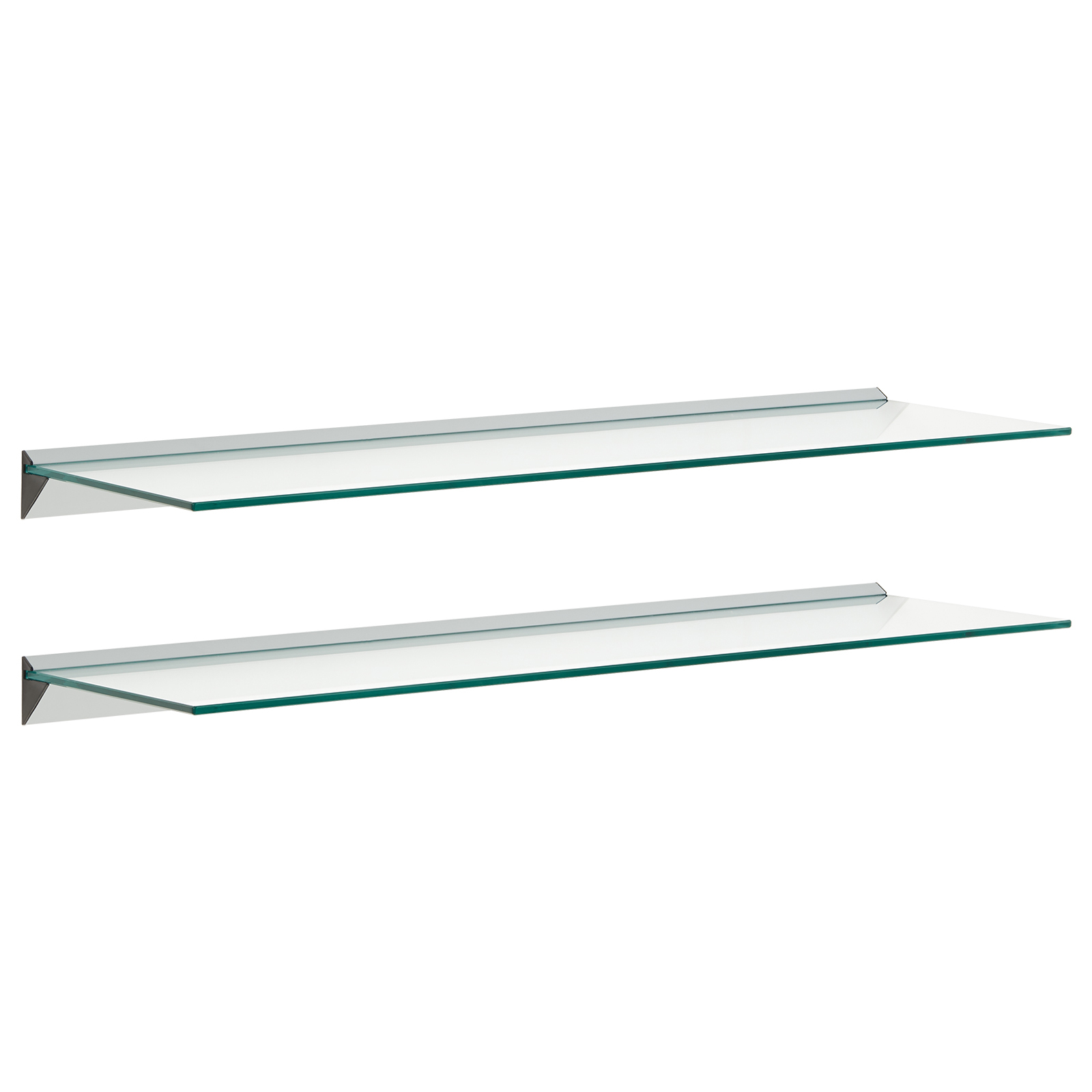 HARTLEYS PAIR/2x 100cm CLEAR FLOATING GLASS WALL SHELVES STORAGE