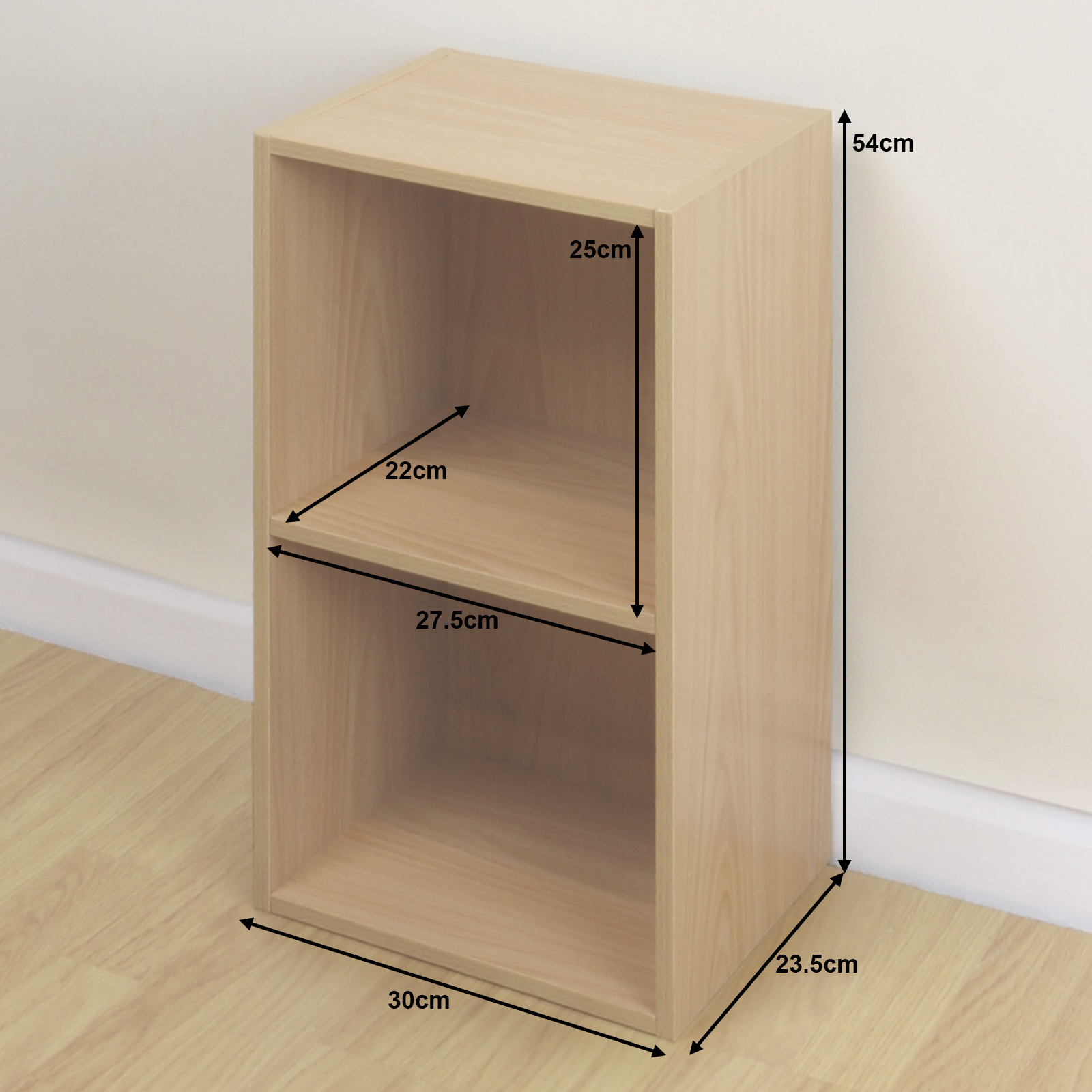 2 Tier Wooden Beech Cube Bookcase Storage Unit Shelving/Shelves Bedside