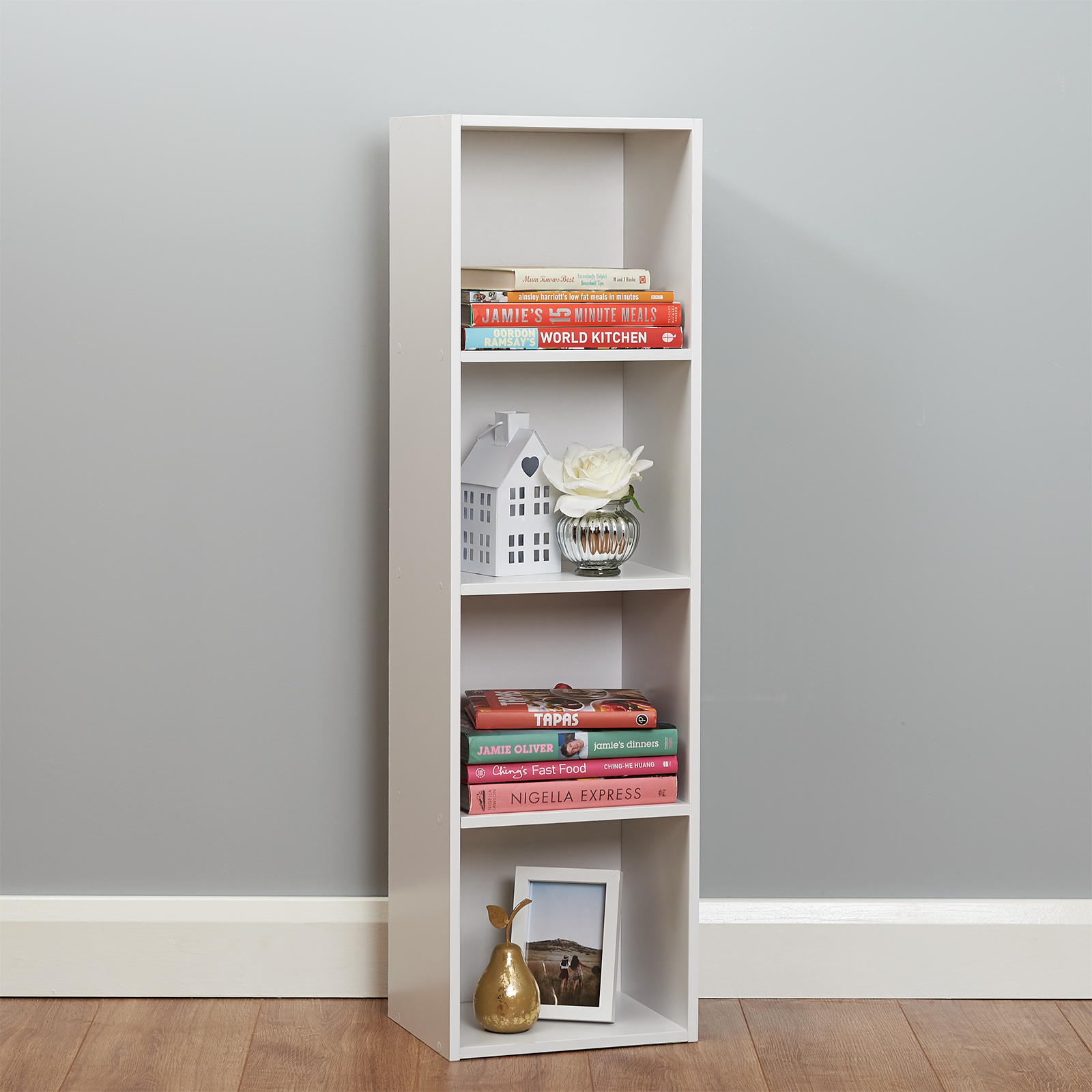 white modular shelving