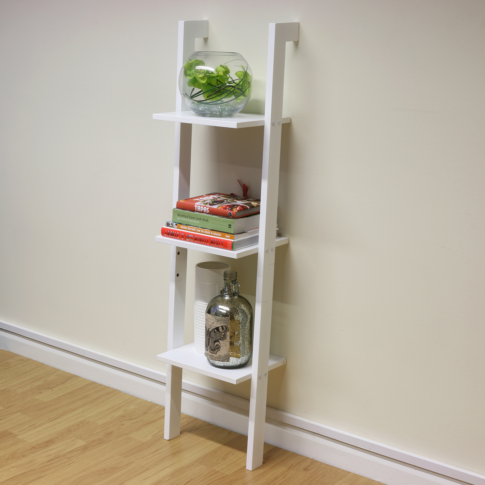 3 Tier White Ladder Wall Shelf Home Storage/Display Unit Bookcase Stand