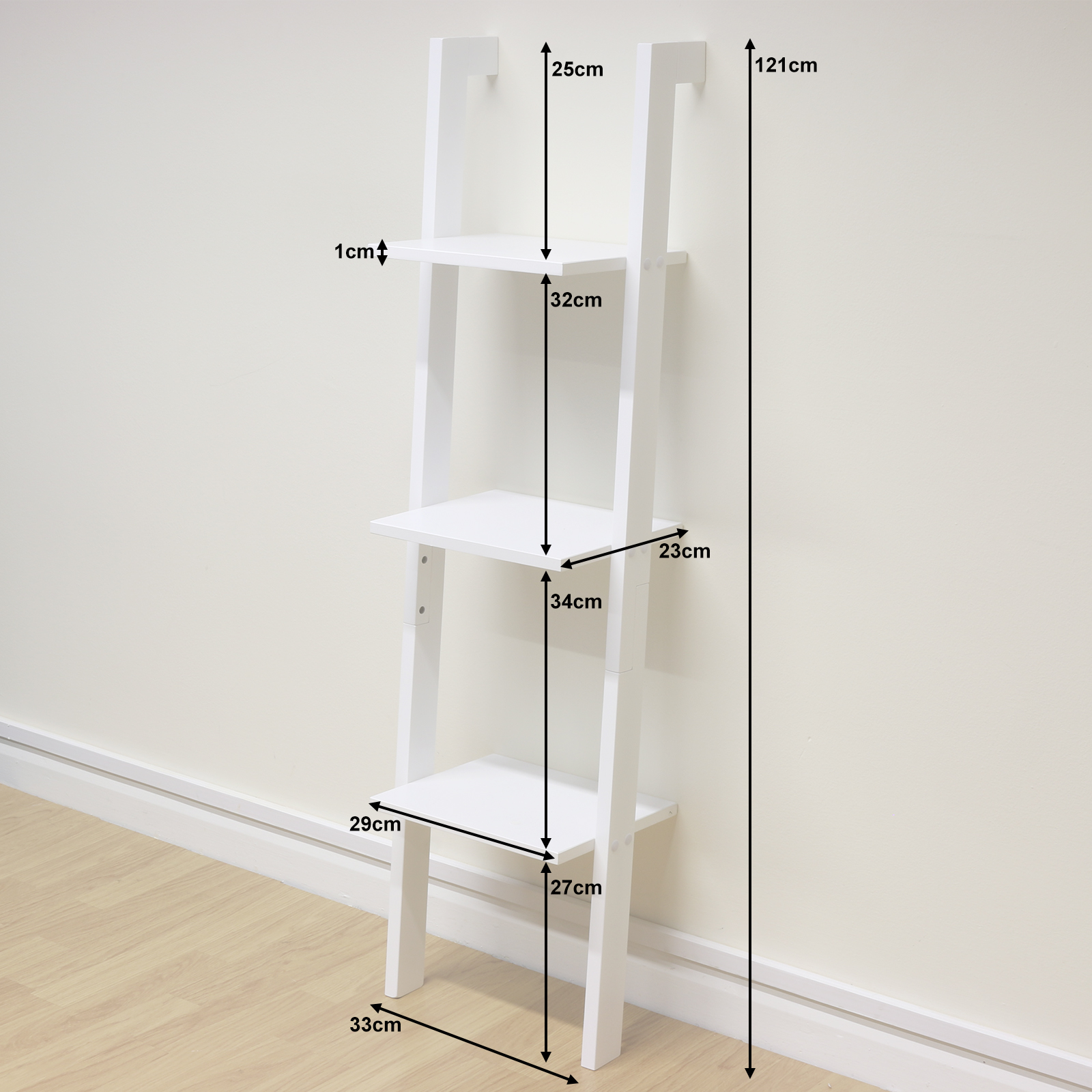 3 Tier White Ladder Wall Shelf Home Storage/Display Unit ...