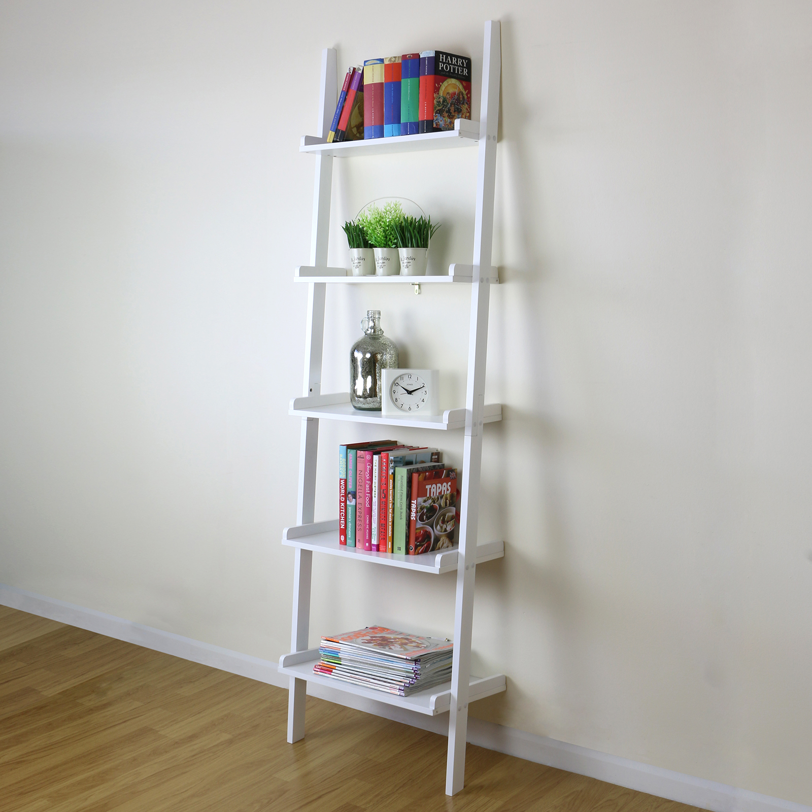 5 Tier White Ladder Wall Shelf Home Storage/Display Unit ...