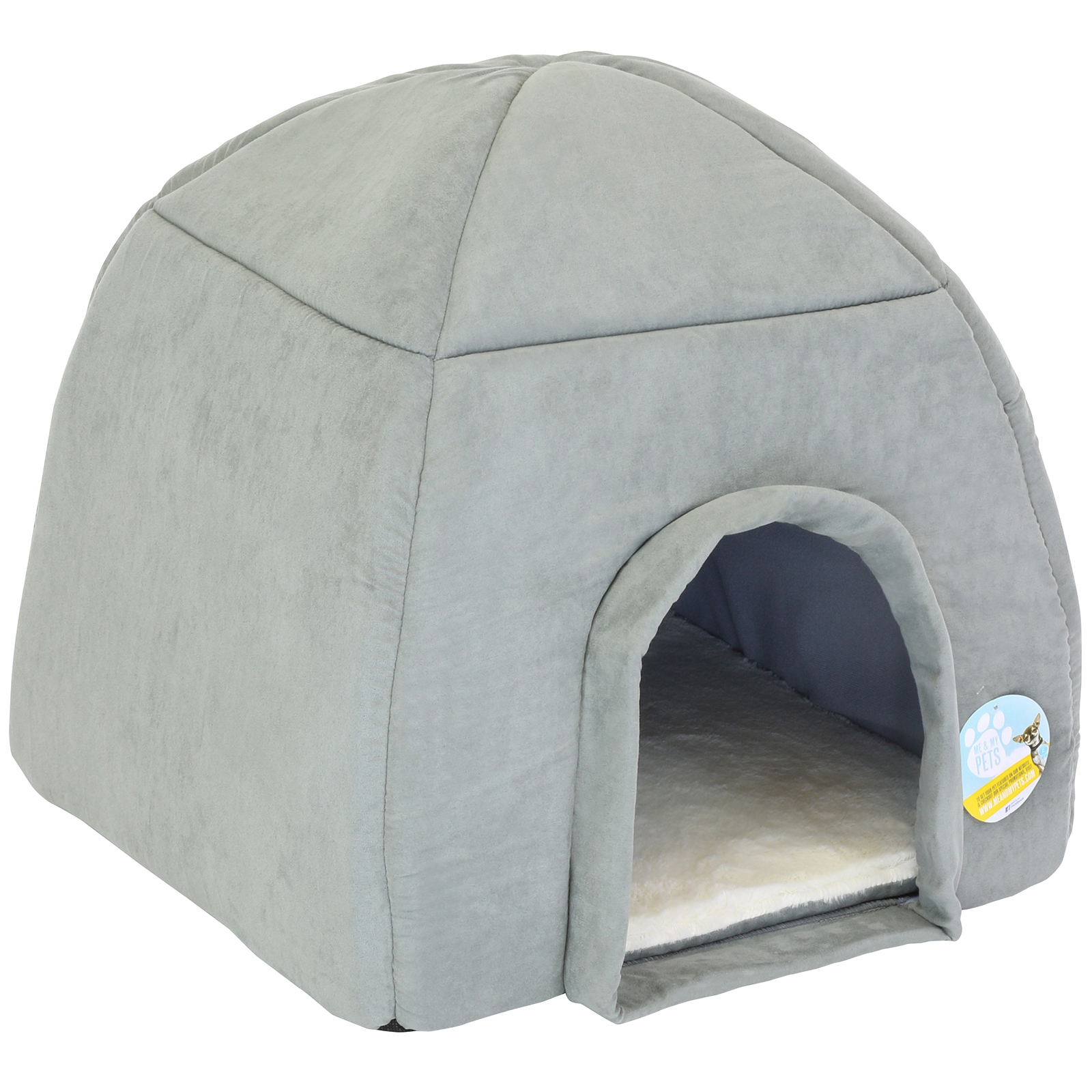 ME & MY SUPER SOFT LARGE GREY CAT/DOG IGLOO PET BED WARM HOUSE/DOME