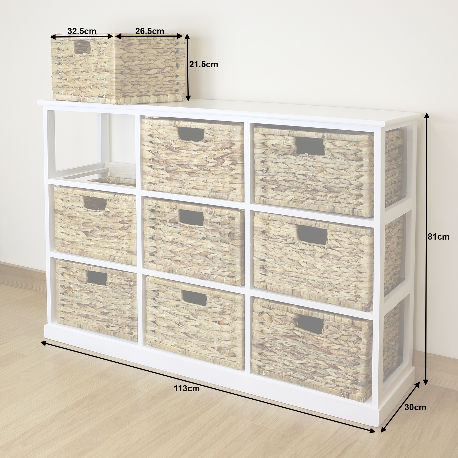 White 9 Drawer Basket Storage Side Unit Lounge Bathroom Nursery Sentinel White 9 Drawer Basket Storage Side Unit Lounge Bathroom Nursery Bedroom Chest