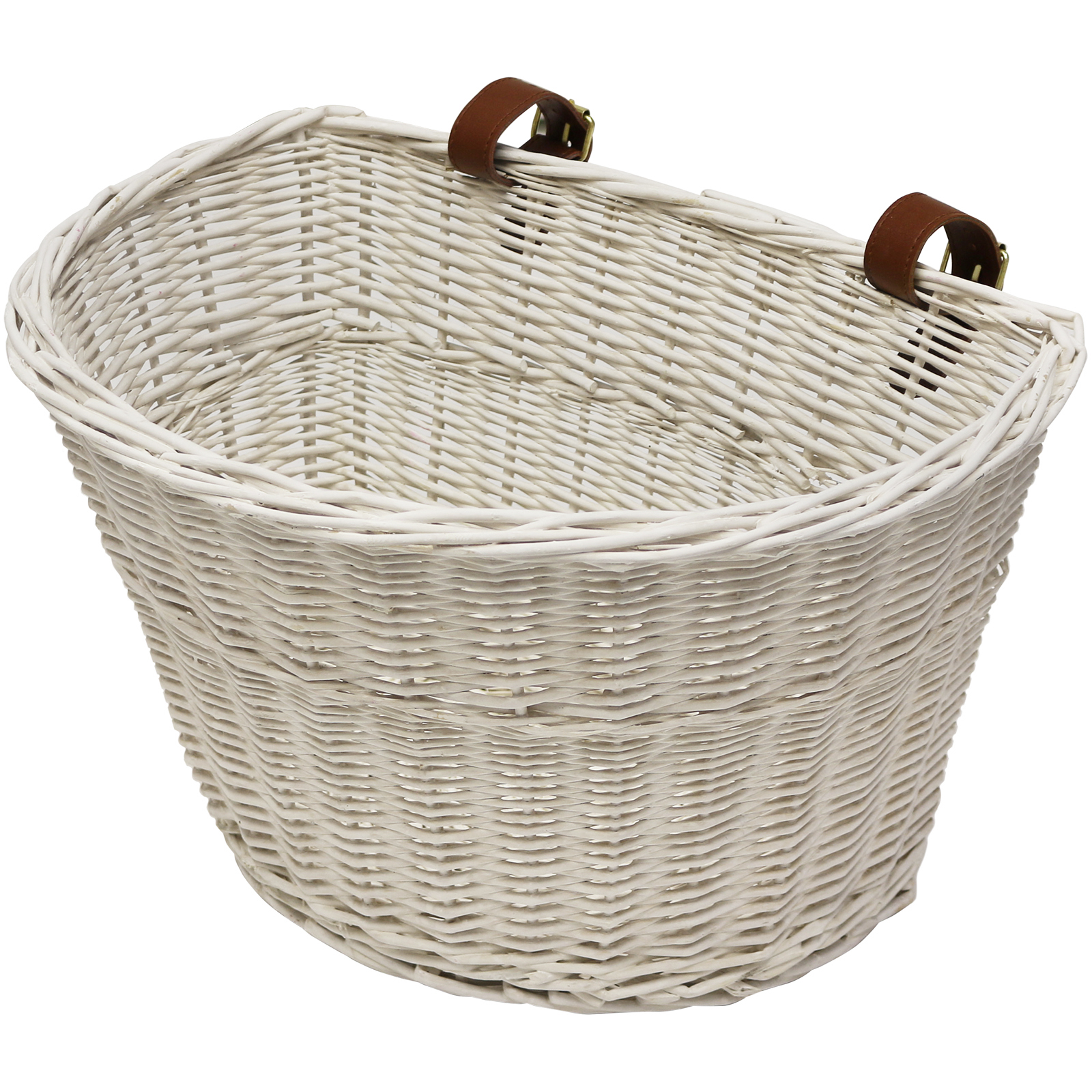 White Wicker Bicycle Basket Brown Leather Adjustable Straps Bike/Cycle