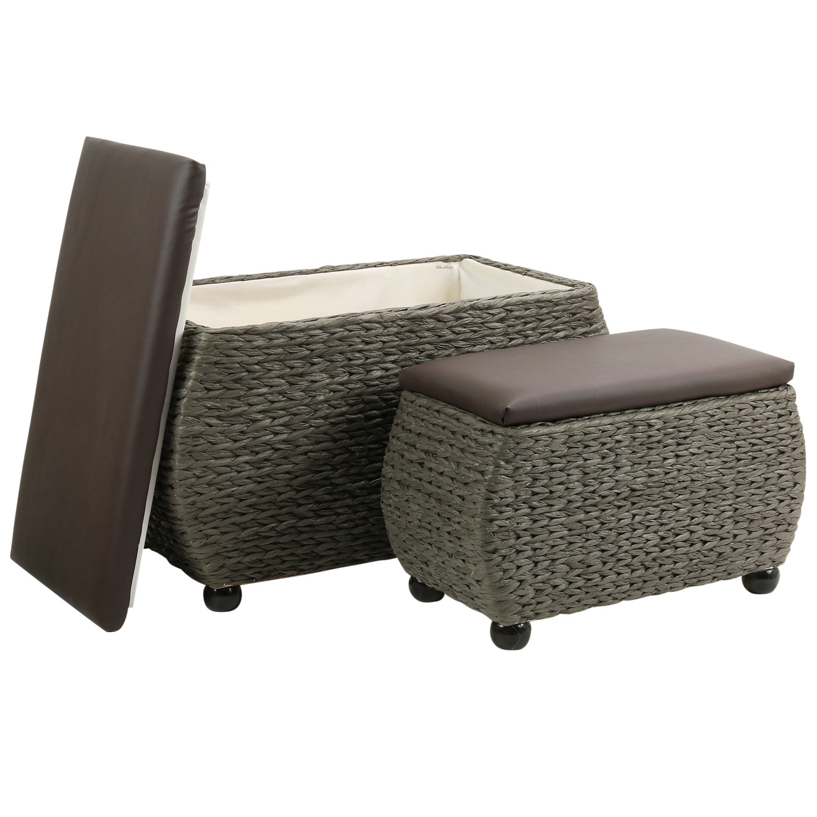 HARTLEYS BROWN TWIN STORAGE TRUNK/STOOL BEDDING/BLANKET RATTAN WICKER