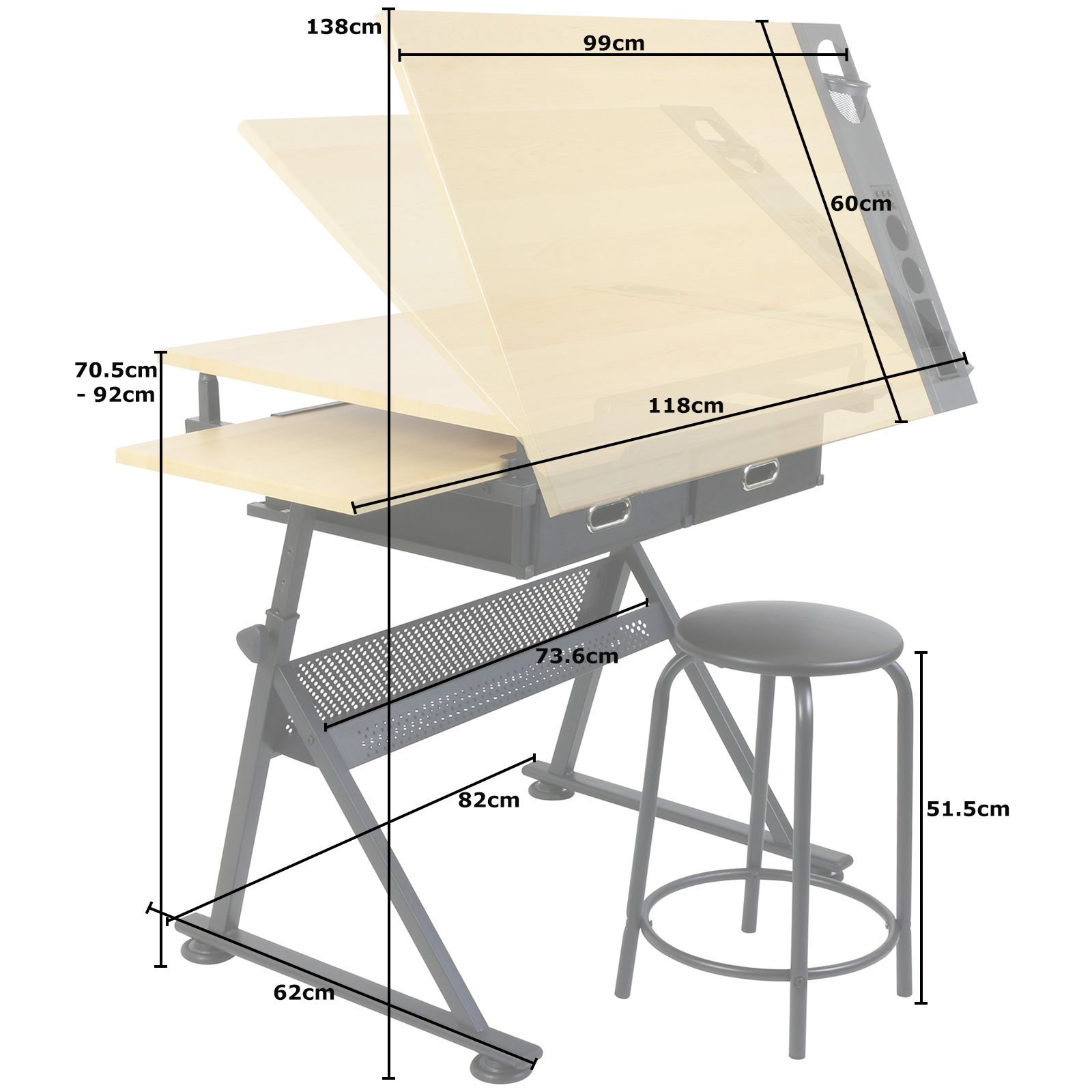 HARTLEYS DRAWING TABLE WITH 2 DRAWERS DRAFTING BENCH ARTISTS