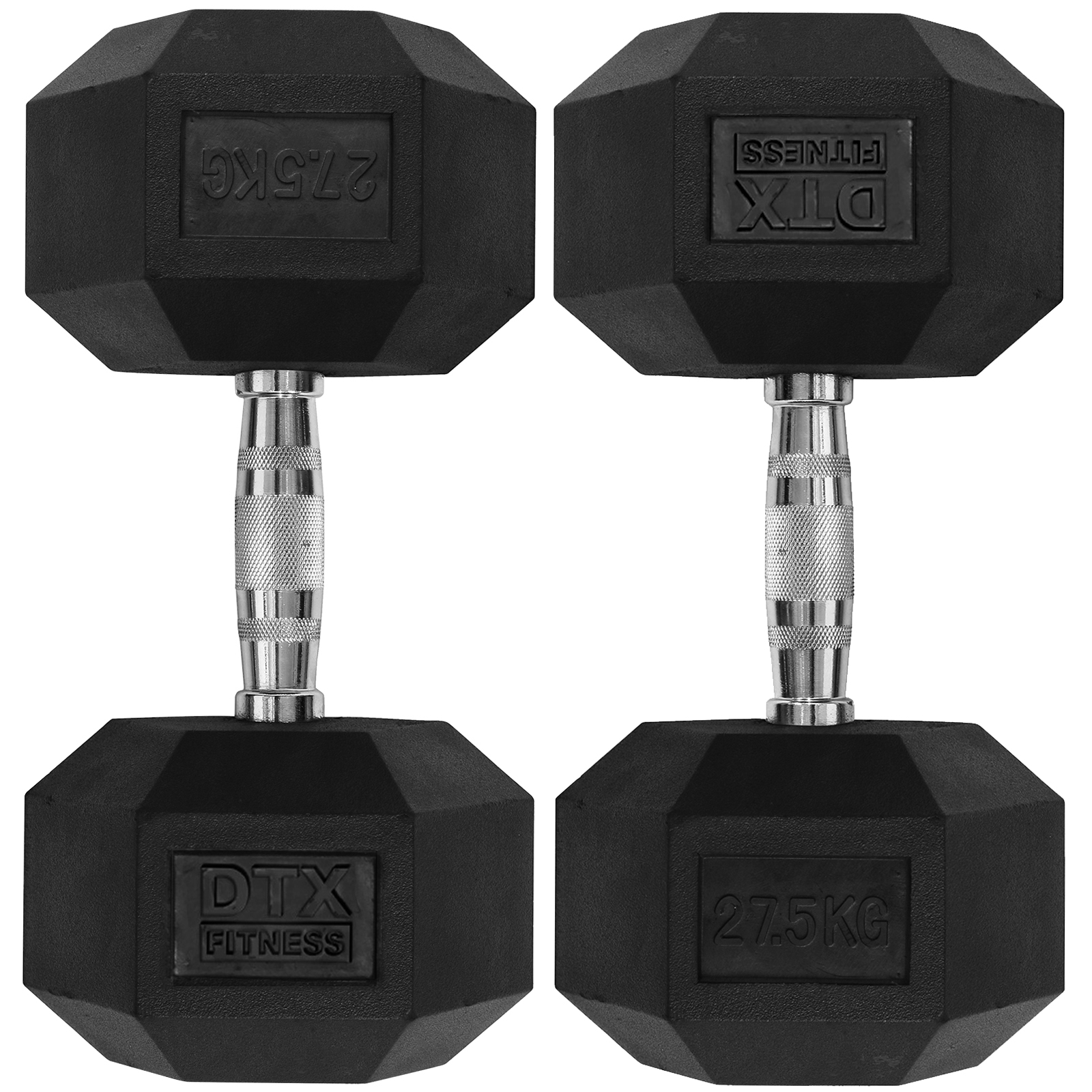Fitness, Running & Yoga 2 x 27.5kg Rubber Hex Dumbells Pair of Dumbbell