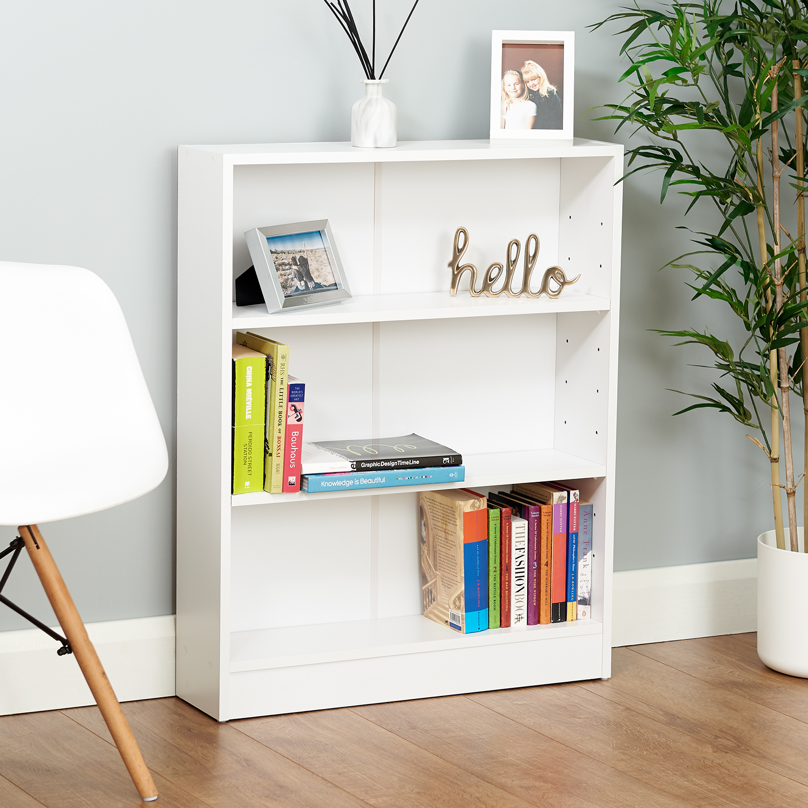 HARTLEYS 3 TIER WHITE WOODEN FREESTANDING BOOKCASE/BOOKSHELF STORAGE