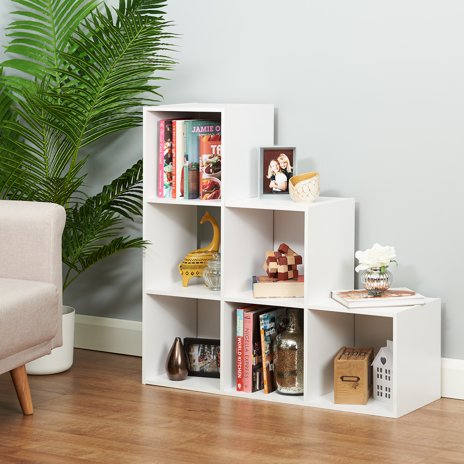 HARTLEYS WHITE 6 CUBE MODULAR SQUARE STORAGE/SHELVING 3 TIER SHELF