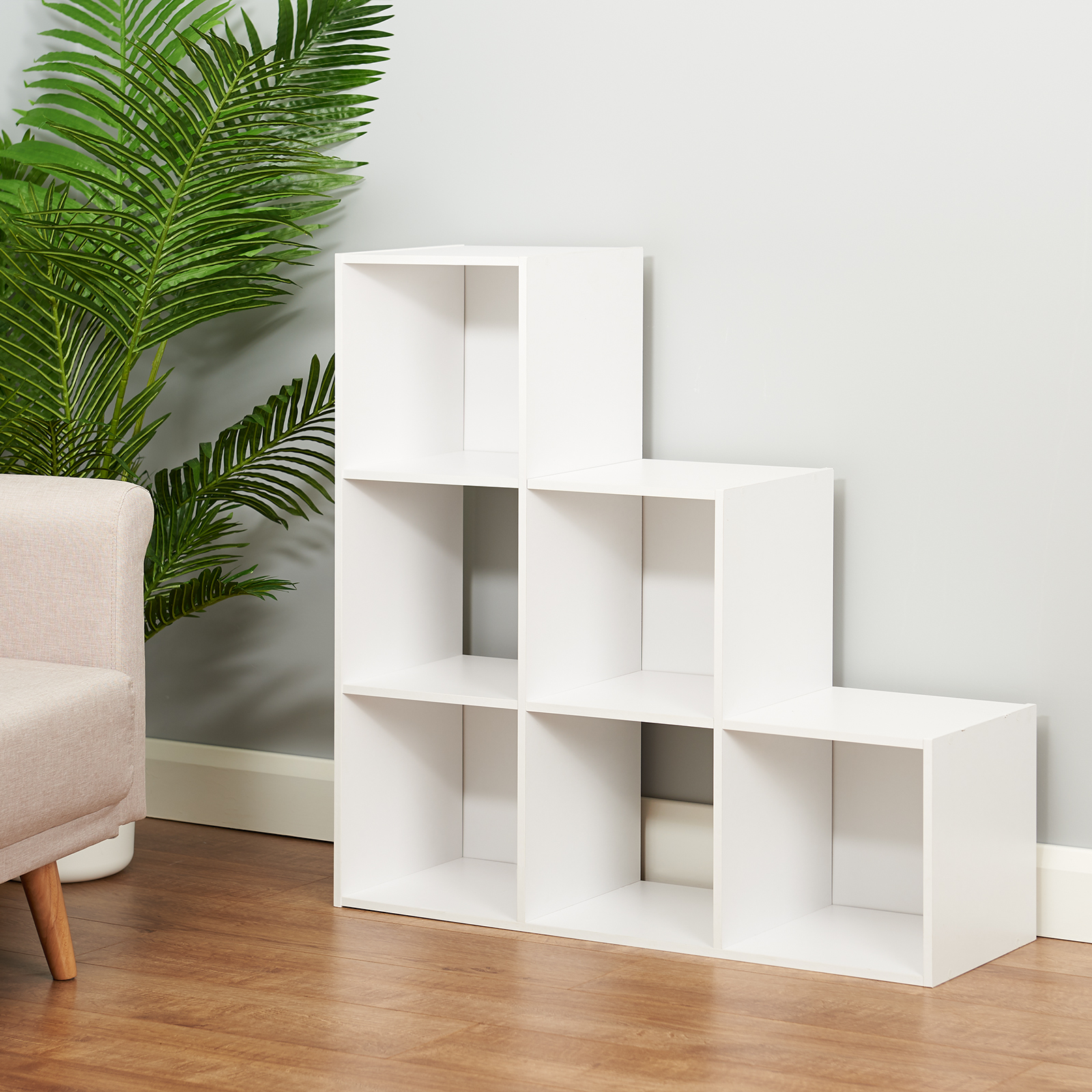 HARTLEYS WHITE 6 CUBE MODULAR SQUARE STORAGE/SHELVING 3 TIER SHELF