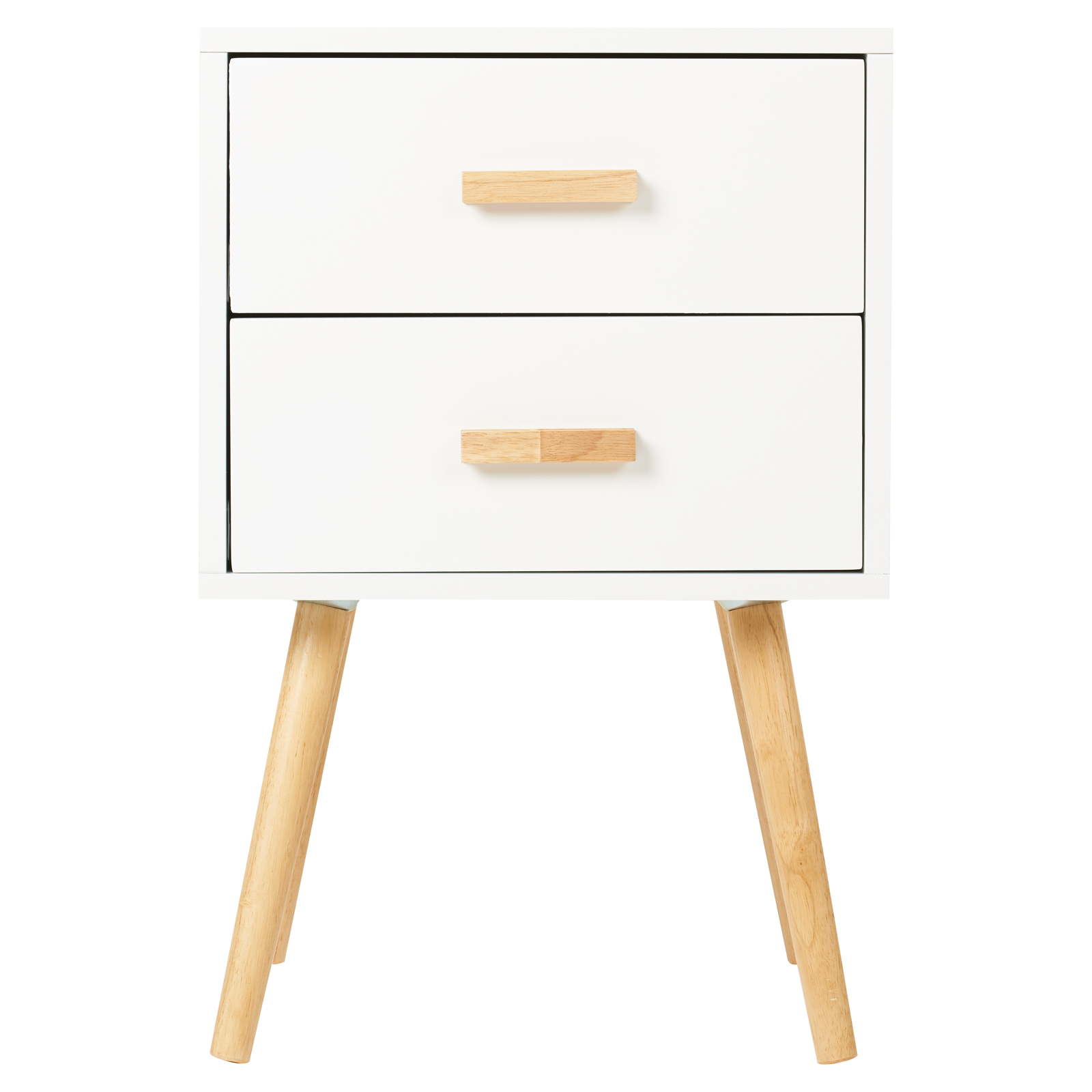 HARTLEYS 2 DRAWER WHITE BEDSIDE TABLE WOOD LEGS SCANDINAVIAN RETRO