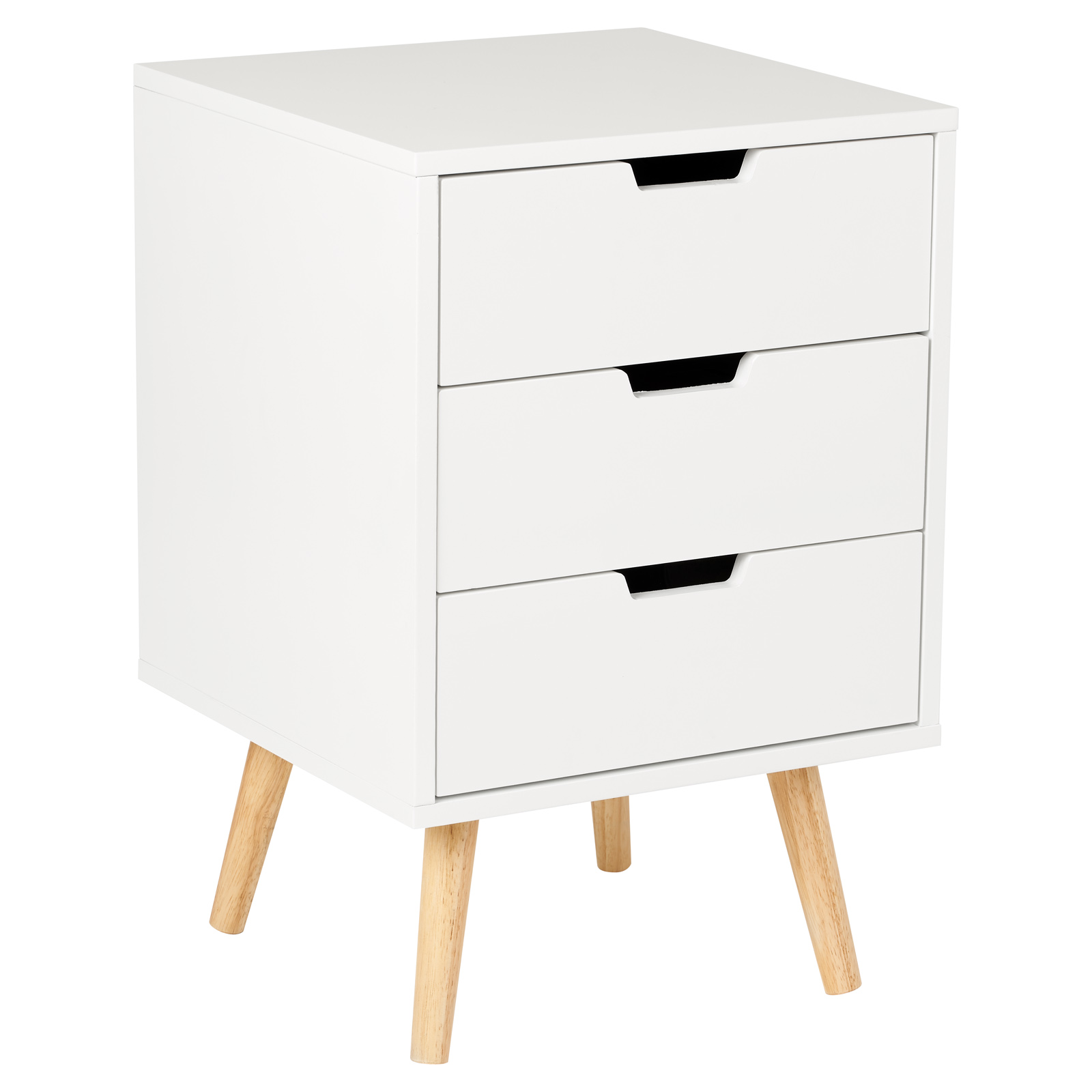 Hartleys 3 Drawer White Bedside Table Wood Legs Scandinavian Retro