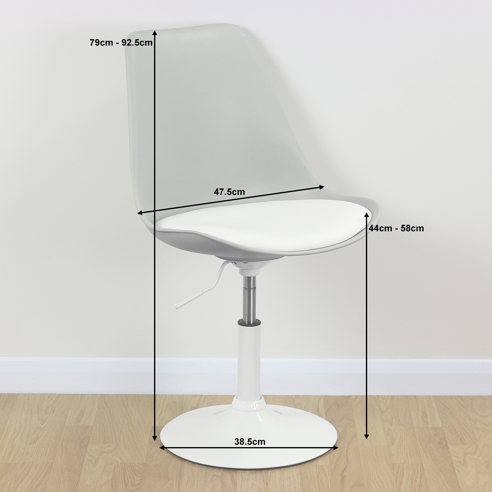 Details About Grey White Adjustable Swivel Desk Chair For Home Office Comfy Computer Pc Seat