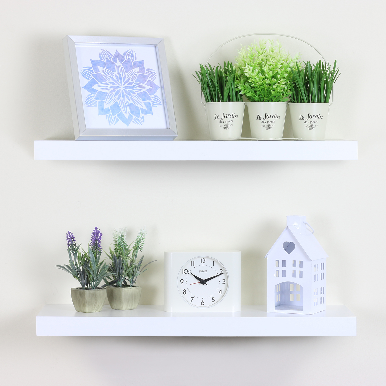 White Chunky Wood Rectangular Floating Corner Wall Shelf Pair/Set of 2