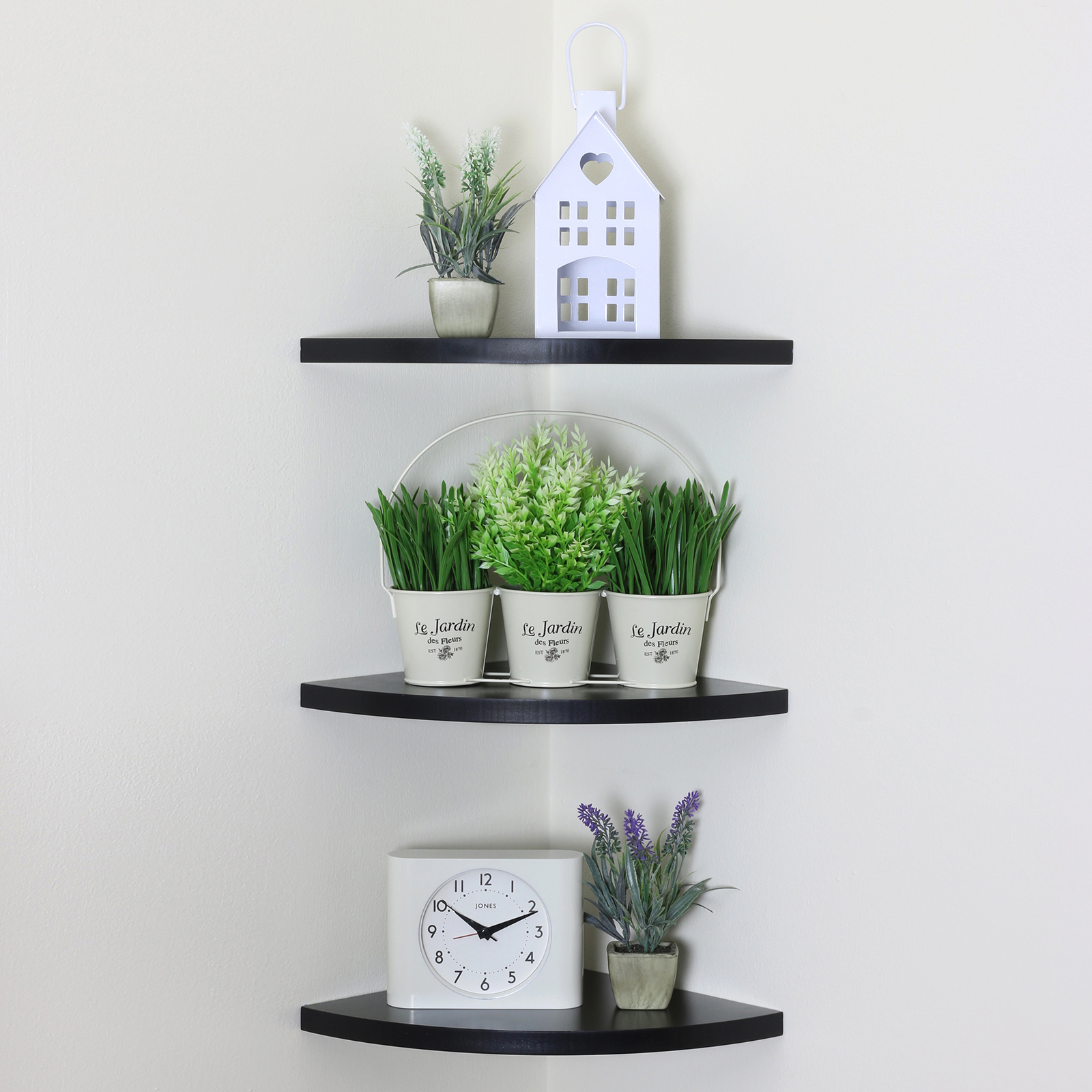 Black Wood Curved Radial Floating Corner Wall Shelf Unit Three Set Sentinel Black Wood Curved Radial Floating Corner Wall Shelf Unit Three Set Of 3 Shelves