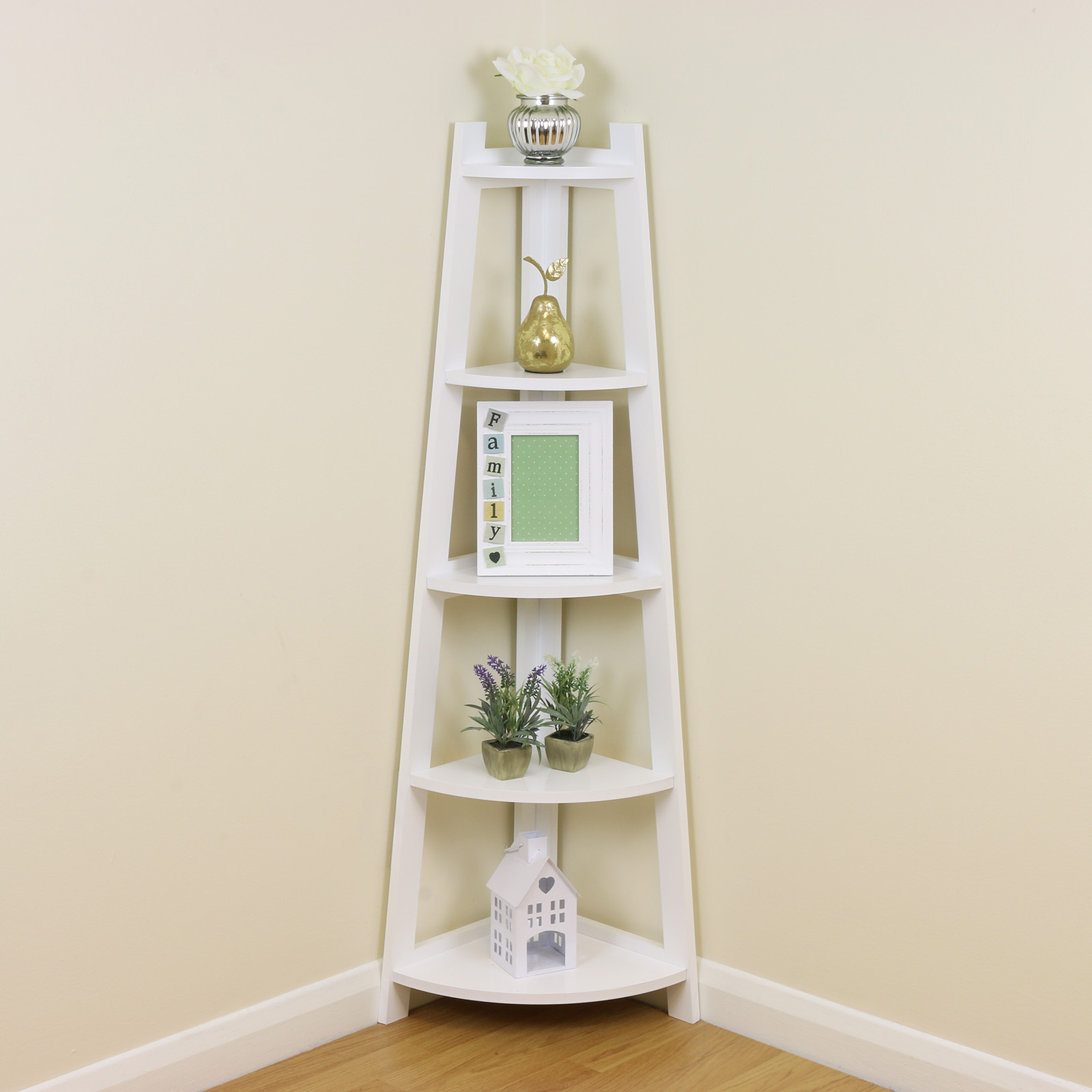 White 5 Tier Tall Corner Shelf/Shelving Unit Display Stand Home