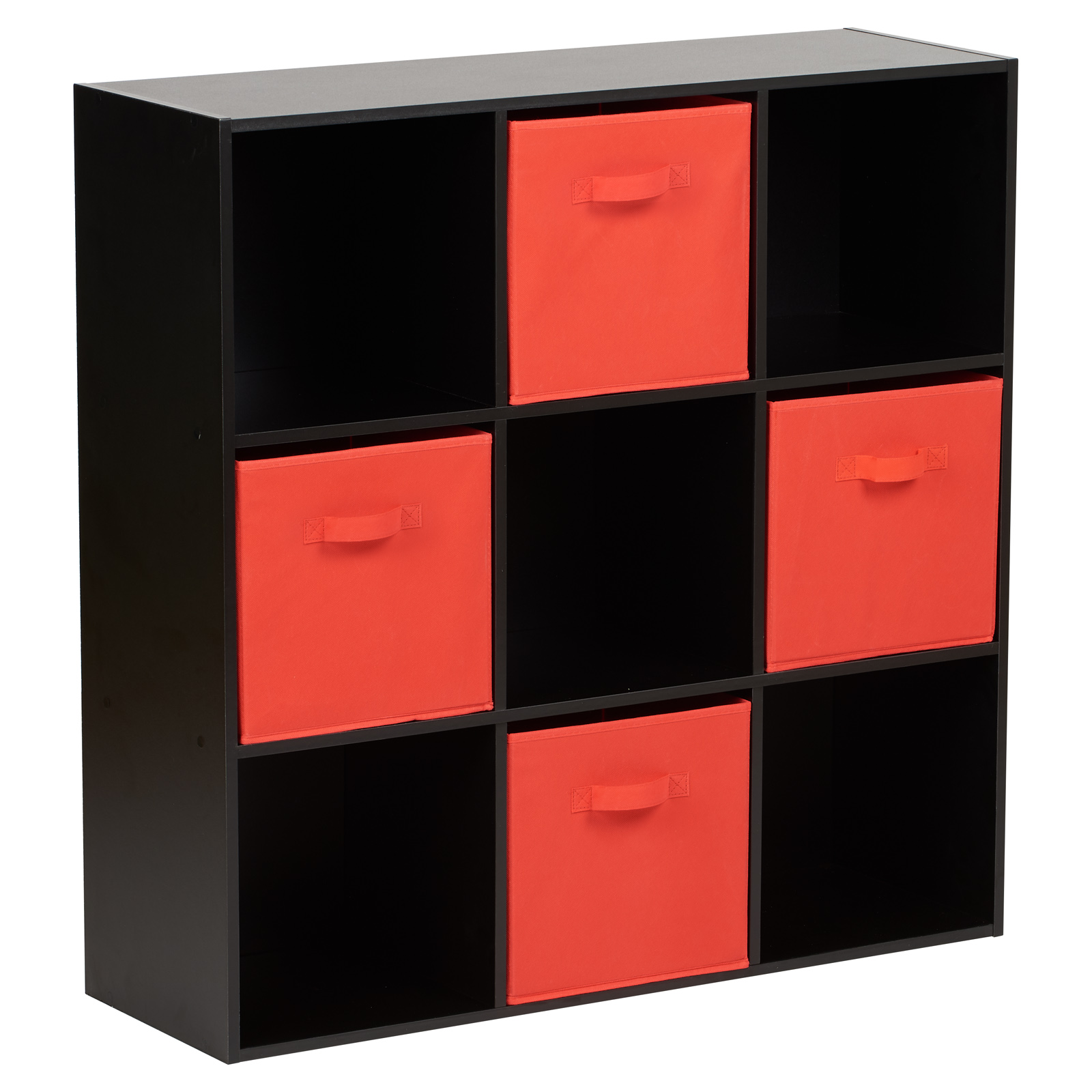 Hartleys Black 6 Cube Modular Shelving Display Unit 3 X Red Fabric