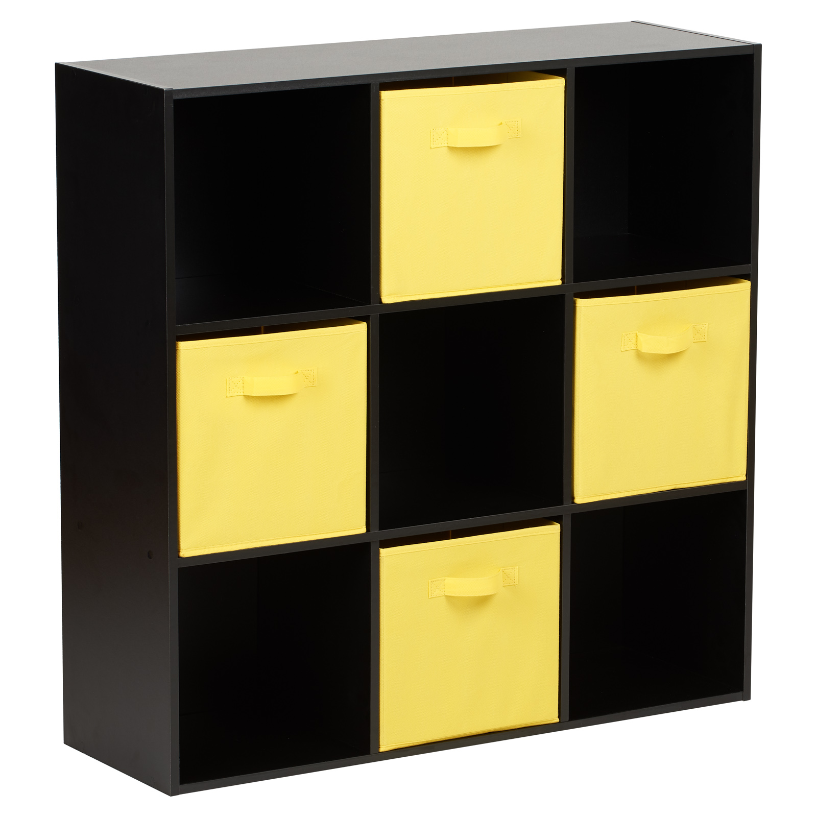 Hartleys Black 9 Cube Modular Shelving Display Unit 4x Yellow