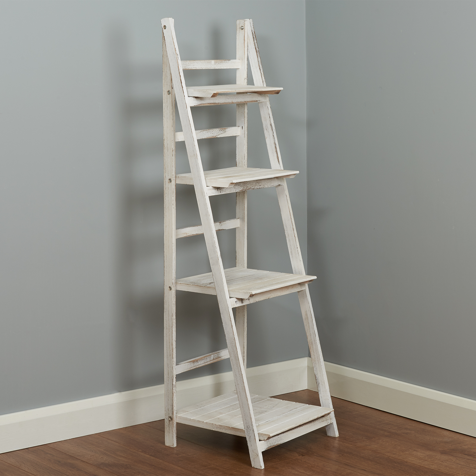 HARTLEYS WHITE 4 TIER FOLDING LADDER STORAGE HOME DISPLAY SHELF BEDROOM