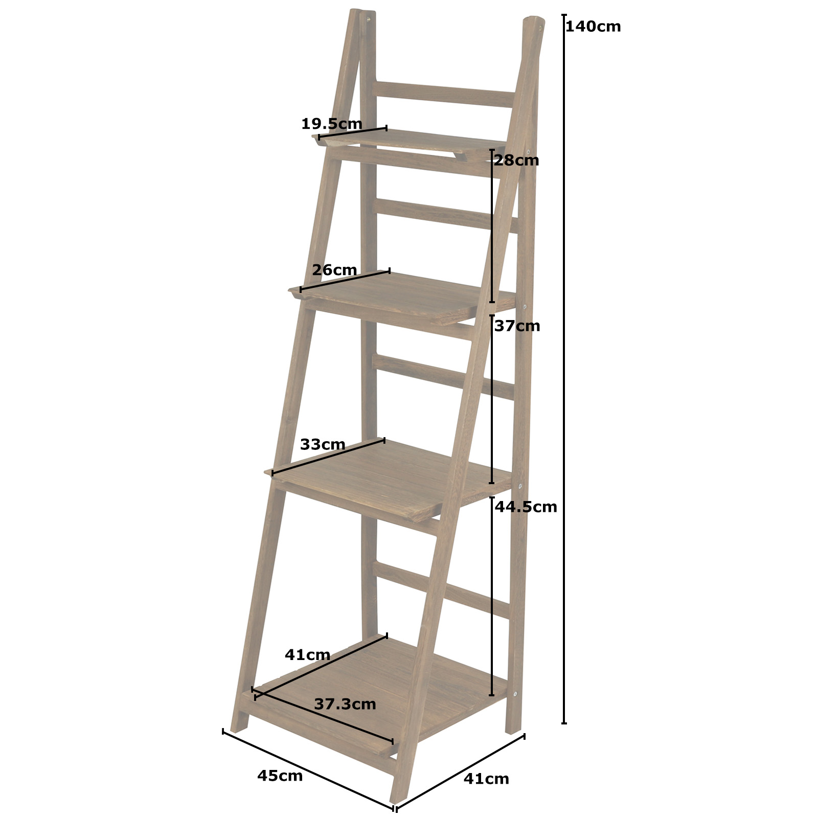 HARTLEYS BROWN 4 TIER FOLDING LADDER STORAGE HOME DISPLAY SHELF BEDROOM
