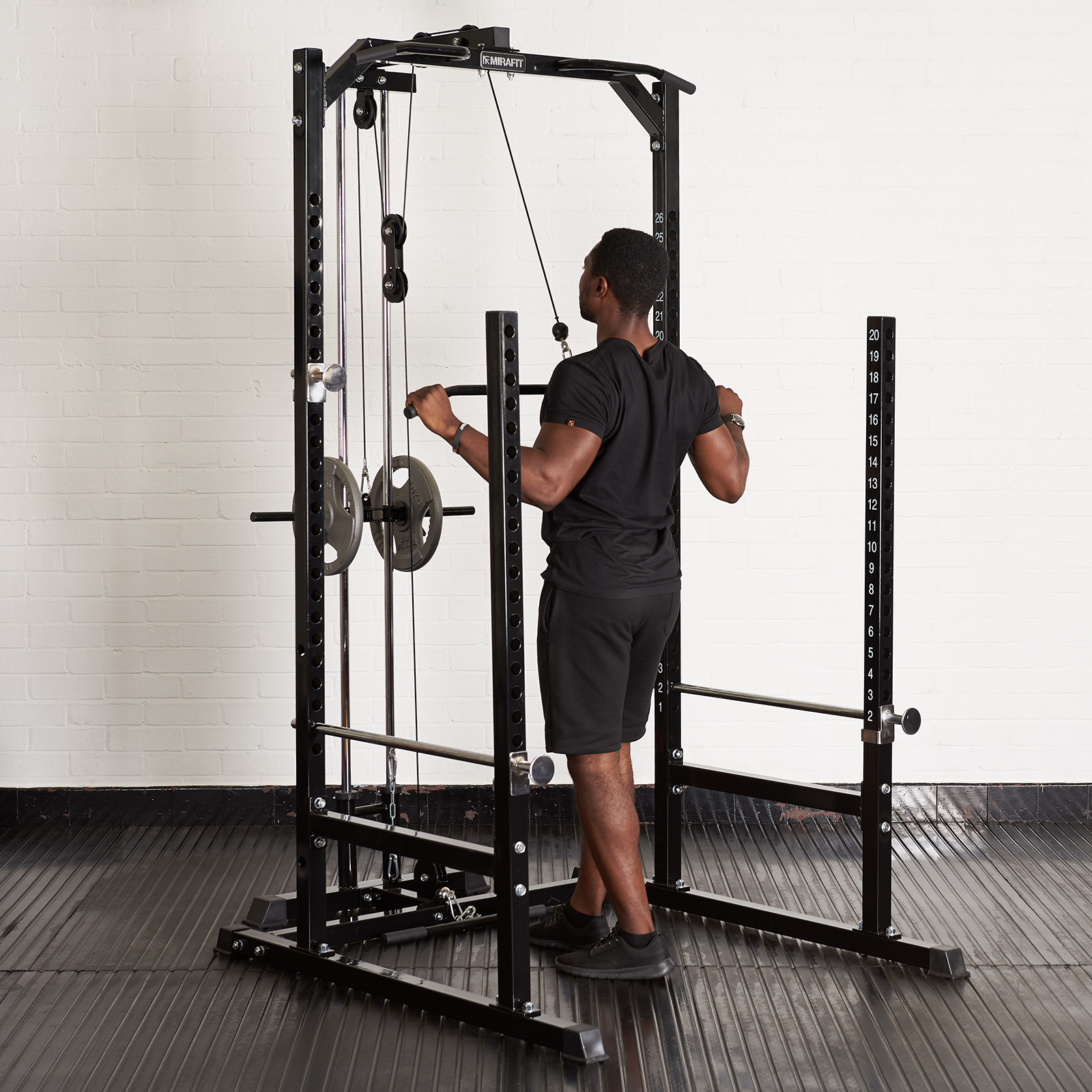 Mirafit Half Power Cage/Rack & Cable Pull Down with Adjustable FID Weight Bench eBay