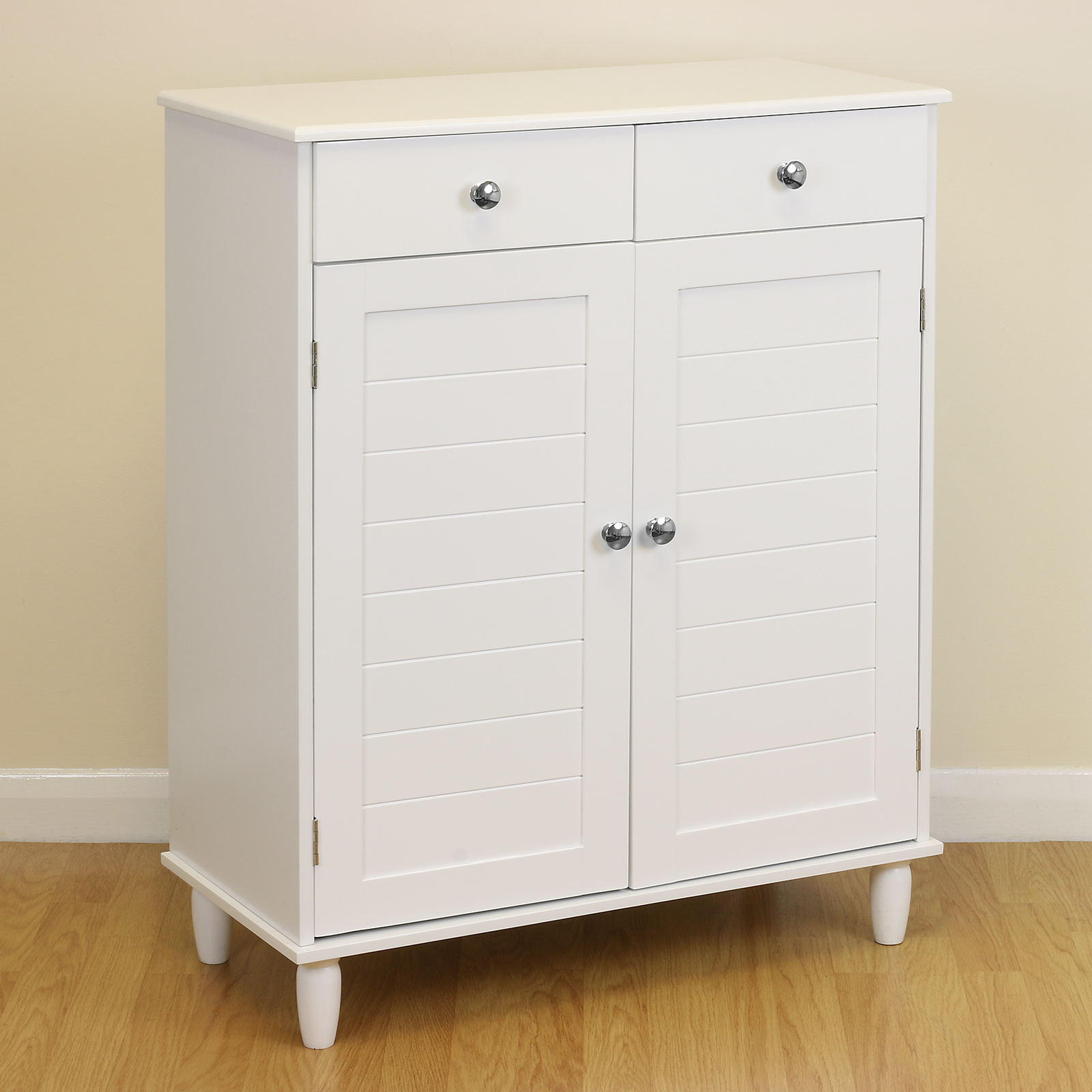 White Wooden 4 Tier Shoe Storage Cabinet Hallway/Bedroom Footwear ...