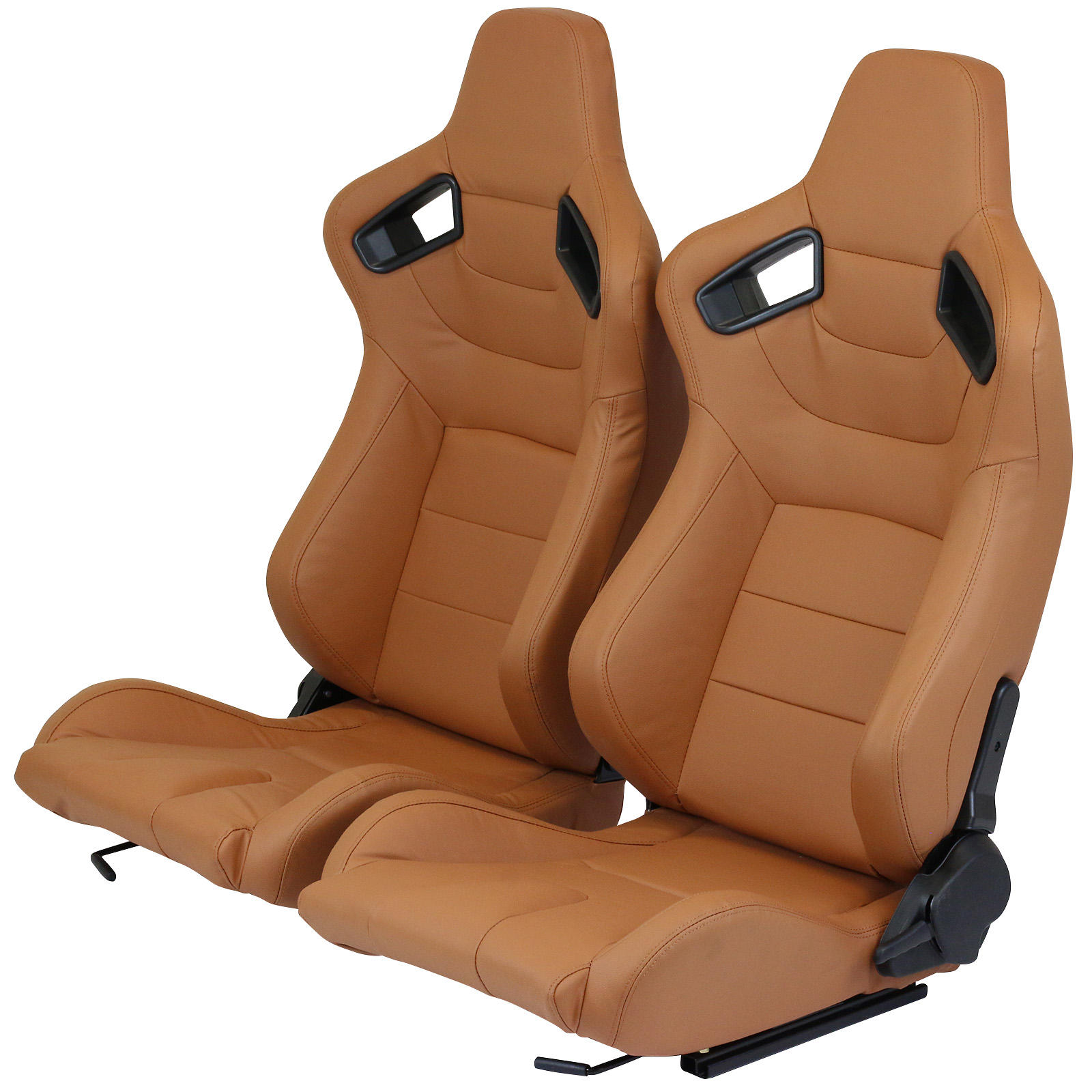 PAIR OF BROWN/TAN PVC LEATHER FULLY RECLINING BUCKET CAR SEATS SET ...