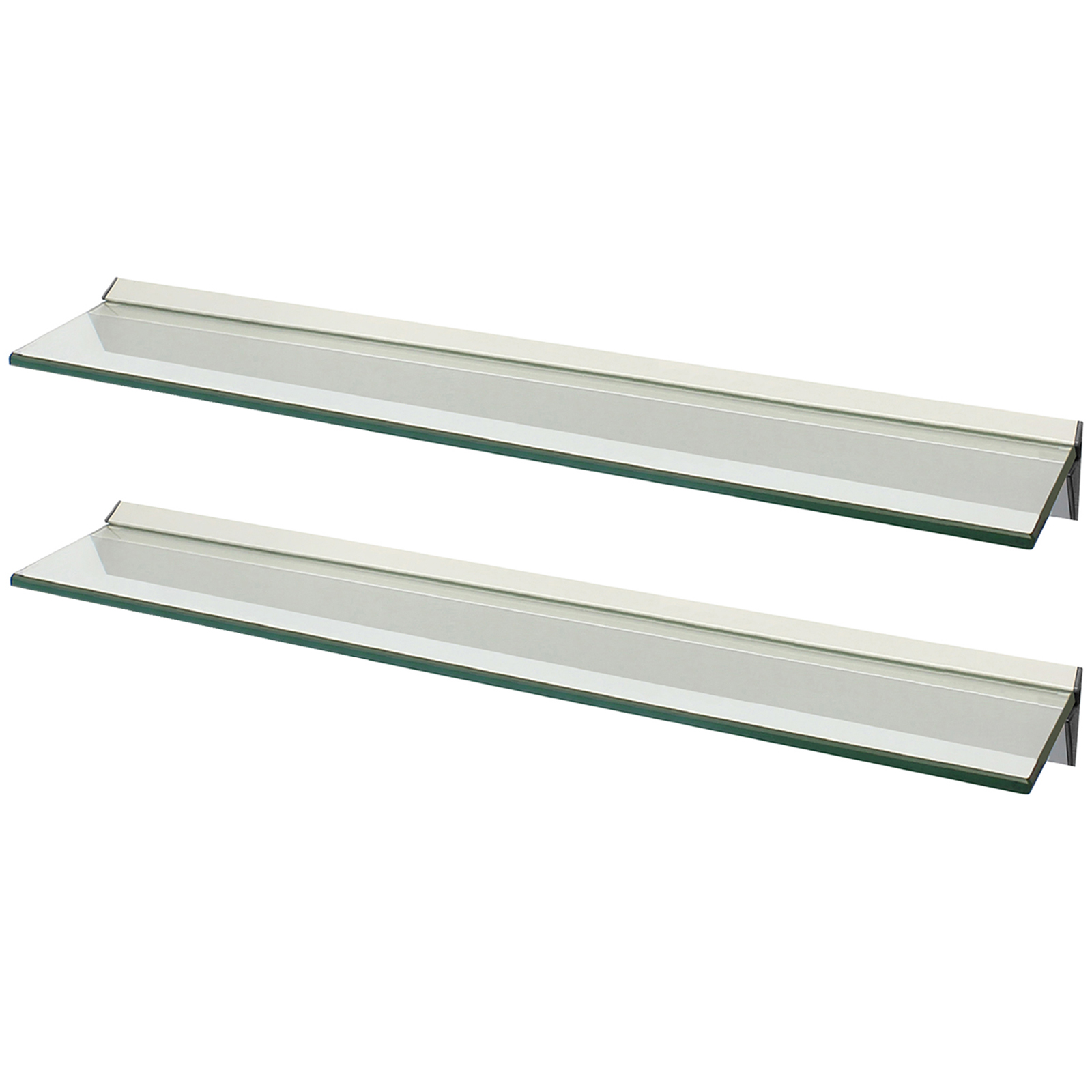 HARTLEYS PAIR 80x15cm CLEAR FLOATING GLASS WALL SHELVES STORAGE/DISPLAY