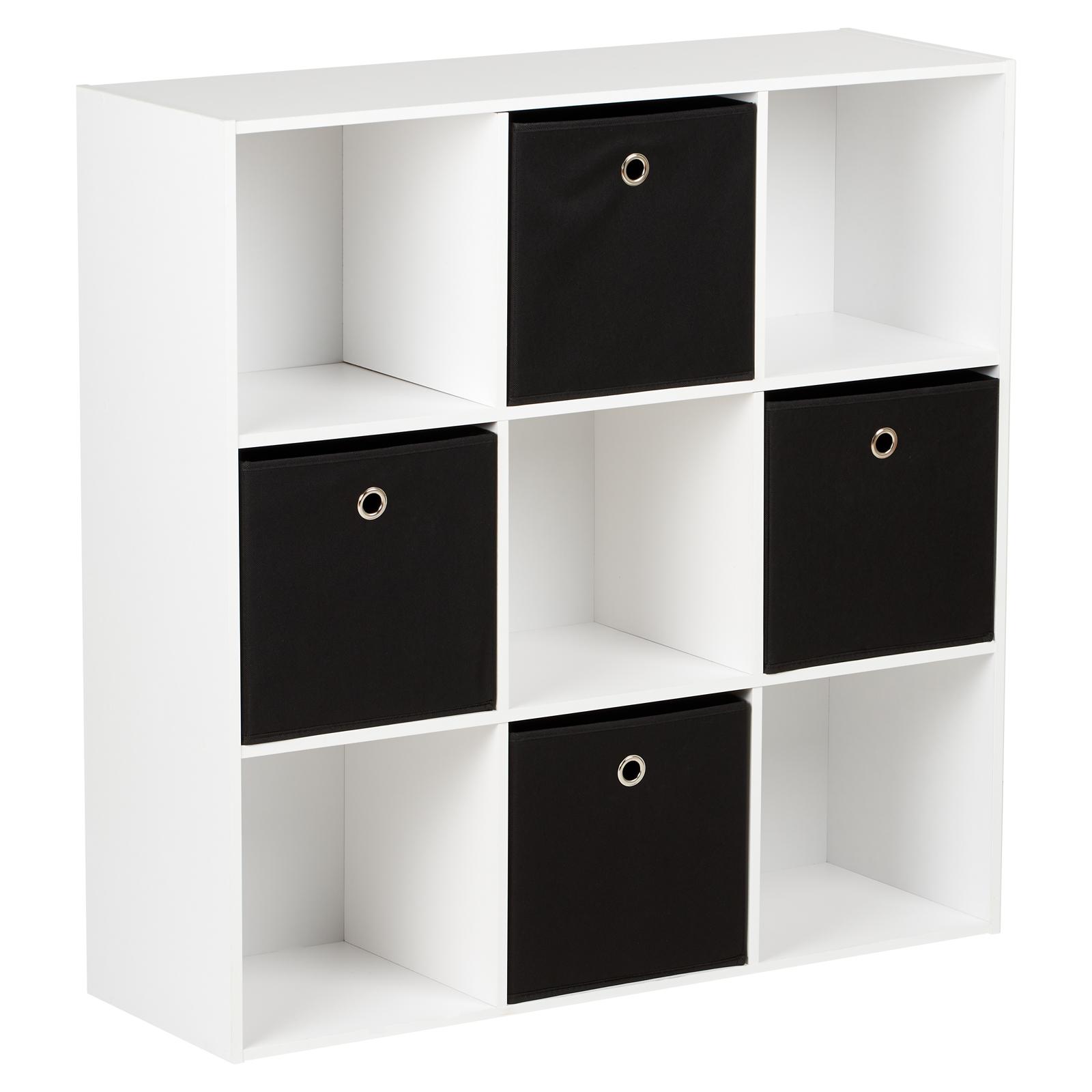 Hartleys White 9 Cube Shelving Display Unit 4 X Black Fabric