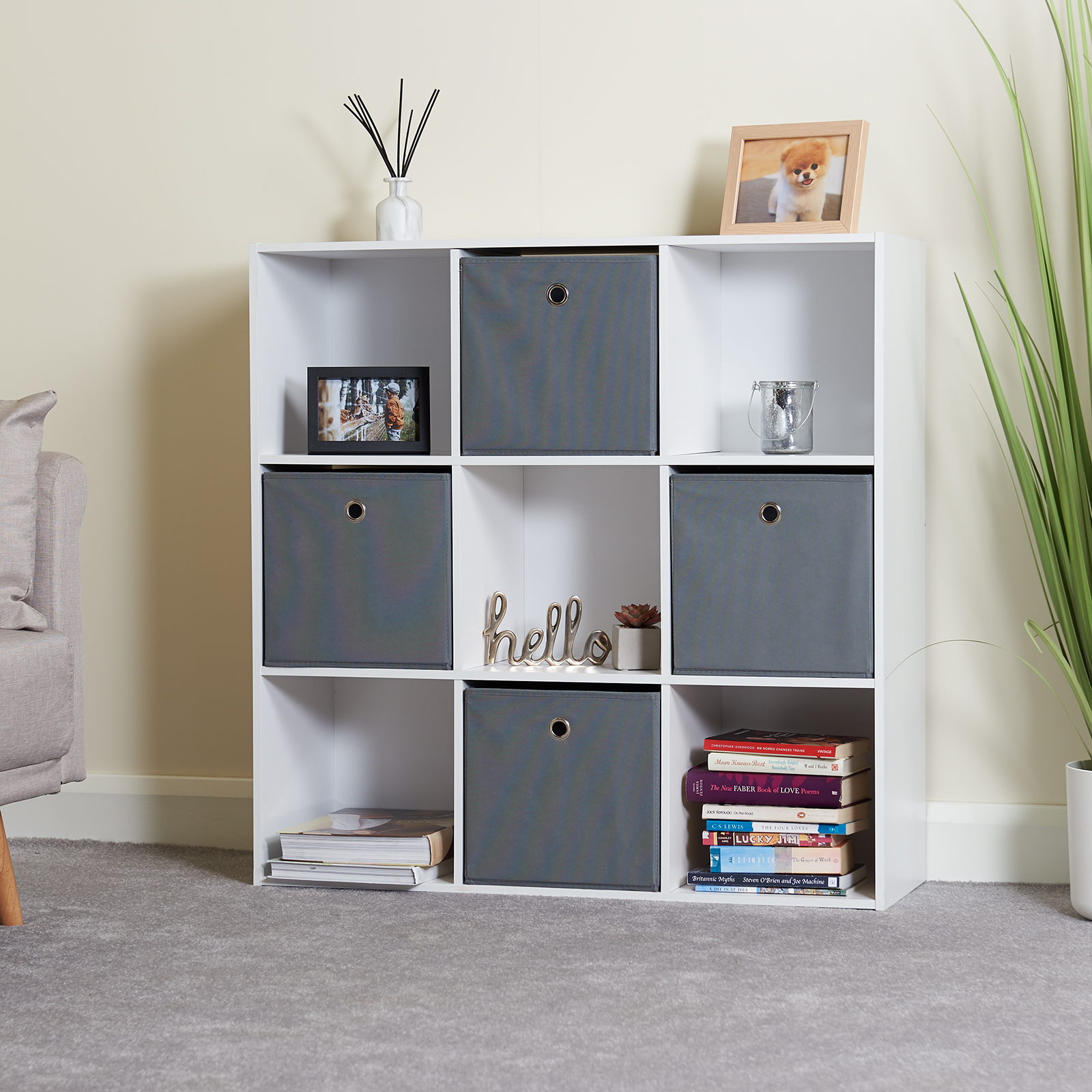 Home Kitchen Hartleys Wood 9 Cube Unit 4 Beige Storage Drawers