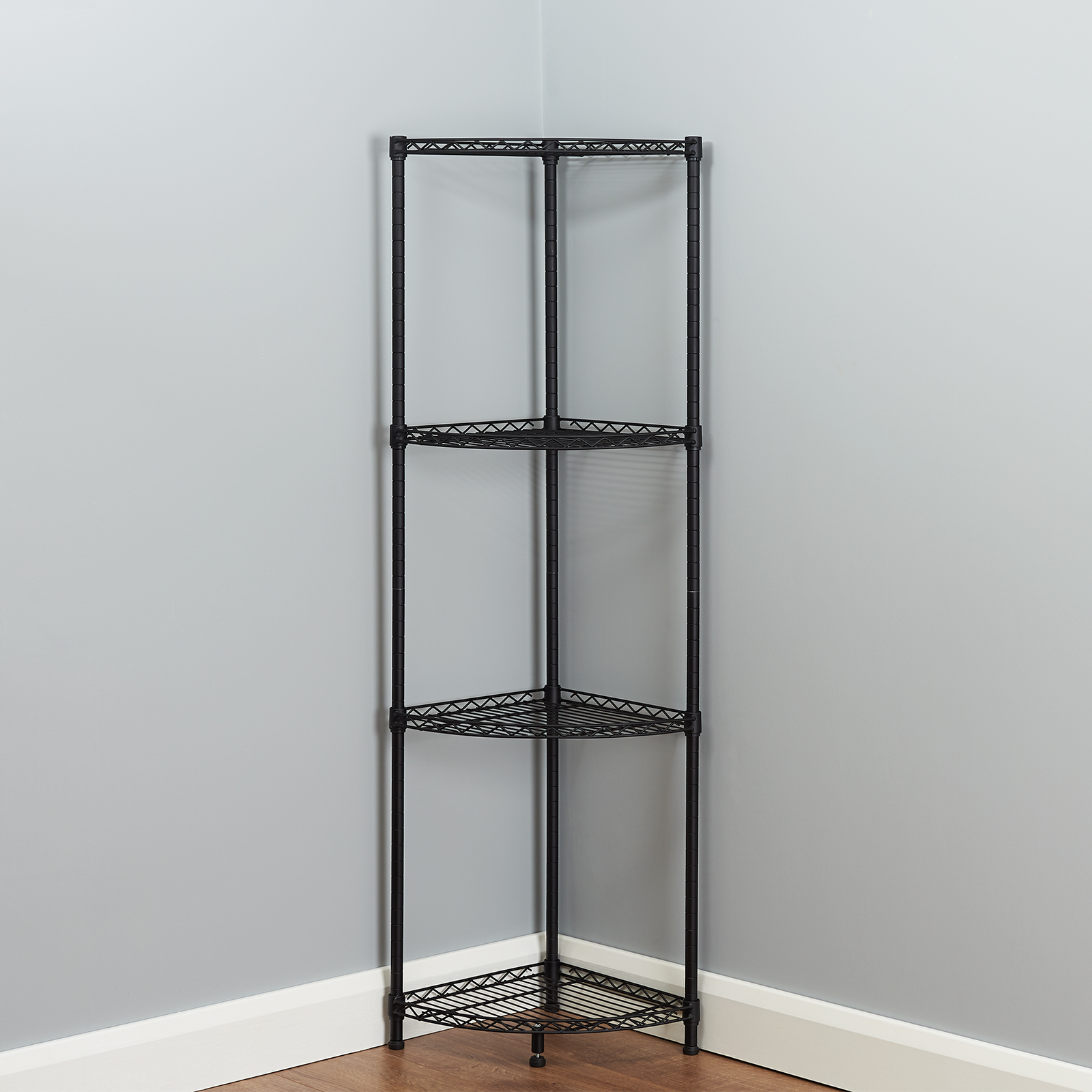4 Tier Corner Bathroom Storage Shelves Metal Black Shelving Unit