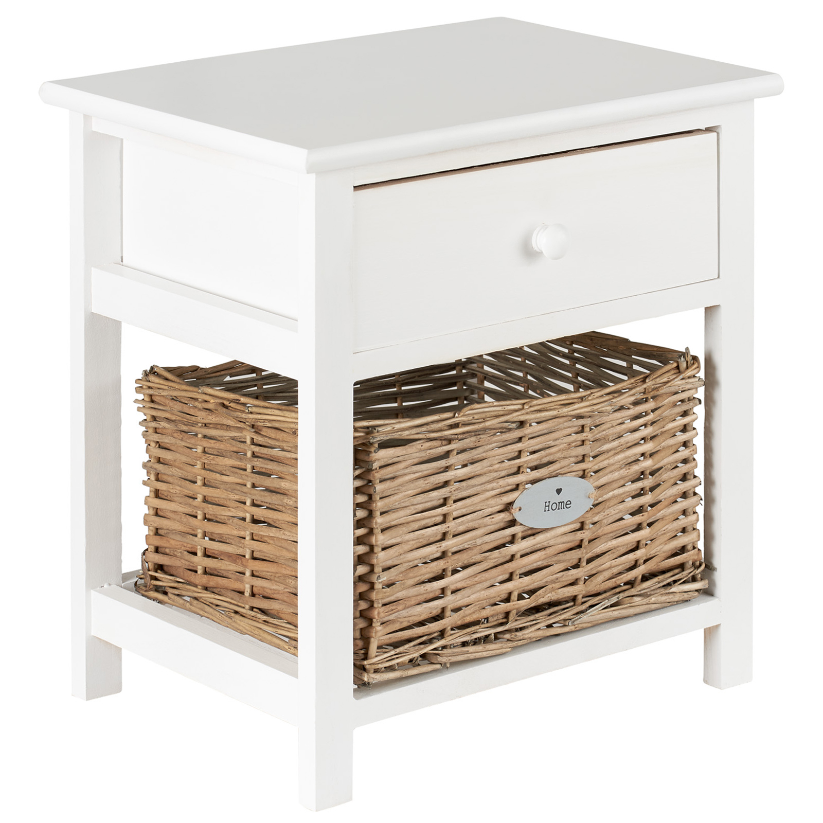 Details About Hartleys Small White Bedside Table Unit Cabinet Wicker Bedroom Storage Drawer