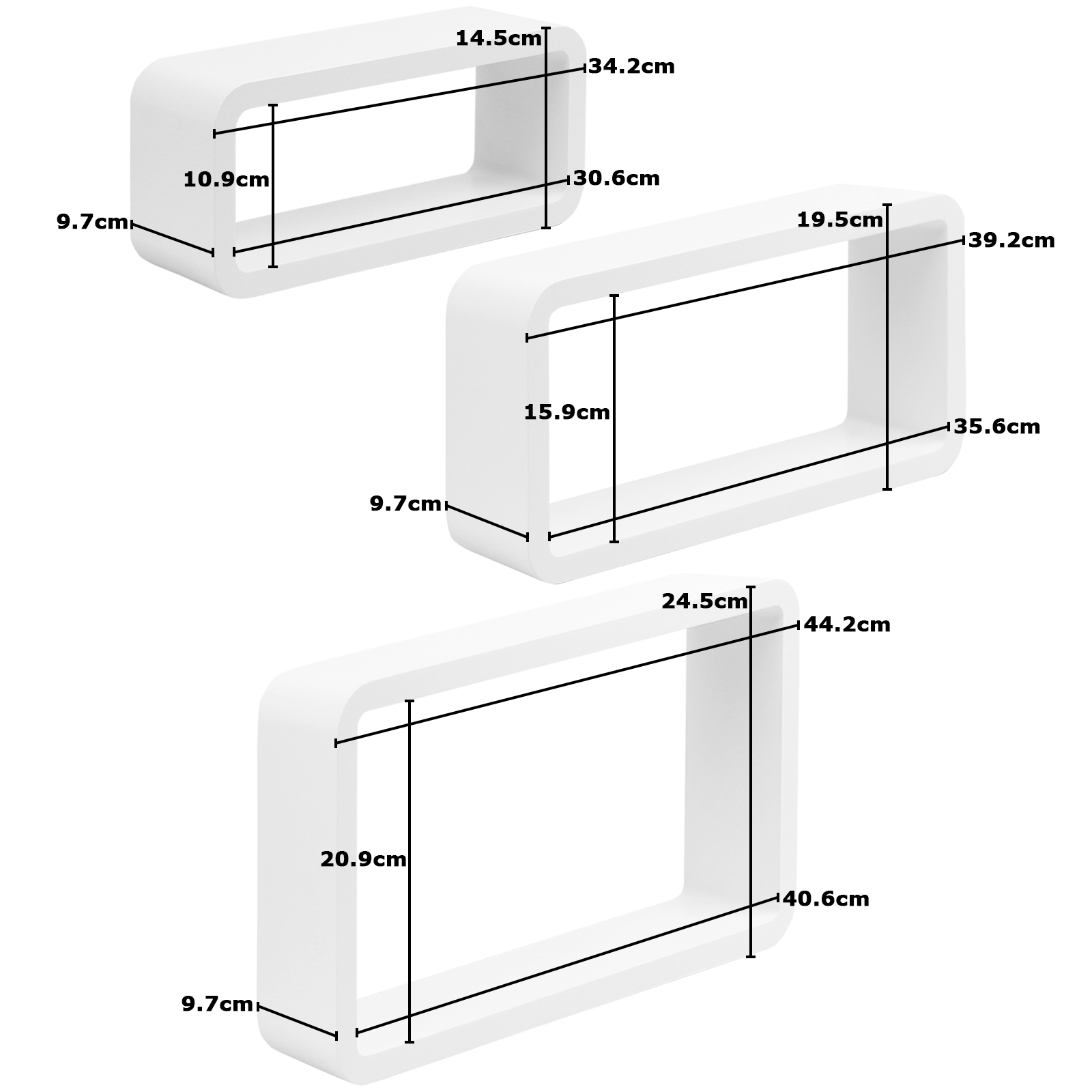 Details About Hartleys Set Of 3 Cube Box Floating Wall Shelves Display Storage Home Shelving