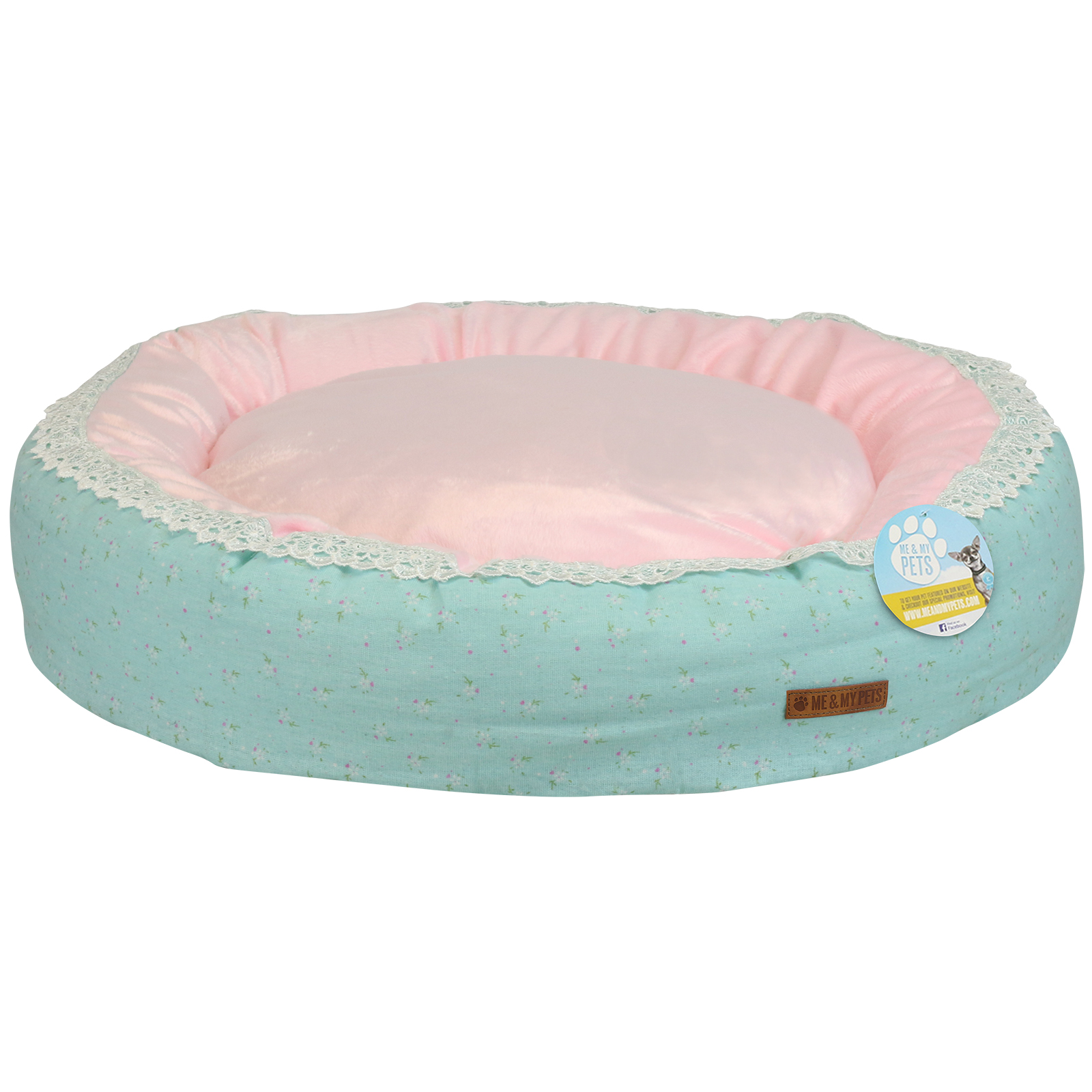 ME & MY PETS ROUND PINK BED GIRLY FLORAL LUXURY SOFT DOG/PUPPY/CAT