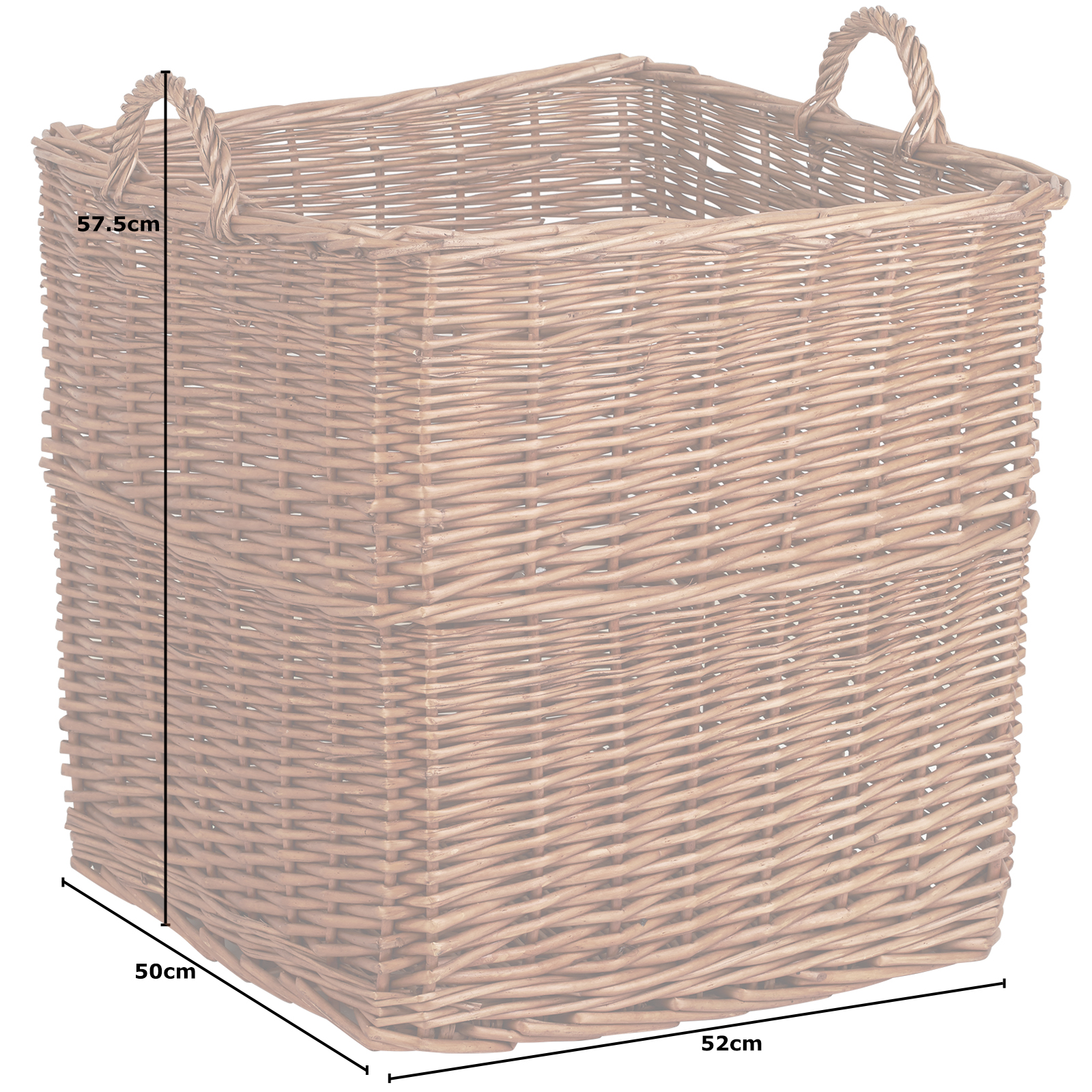 Hartleys Large Square Wicker Firewood Log Basket Fireplace Wood//Toy Storage Box